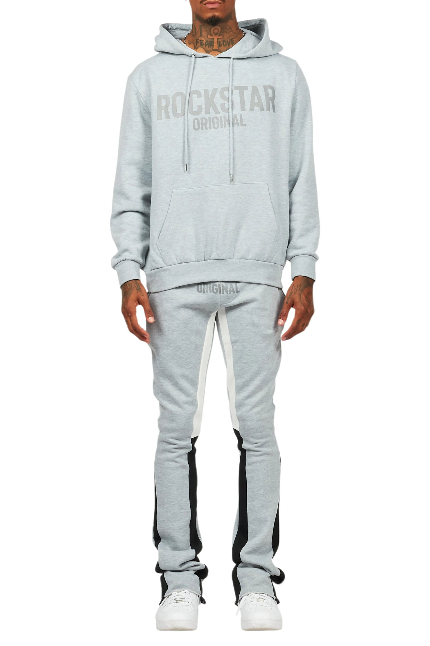 Sana Heather Grey Hoodie/Stacked Flare Track Pant Set