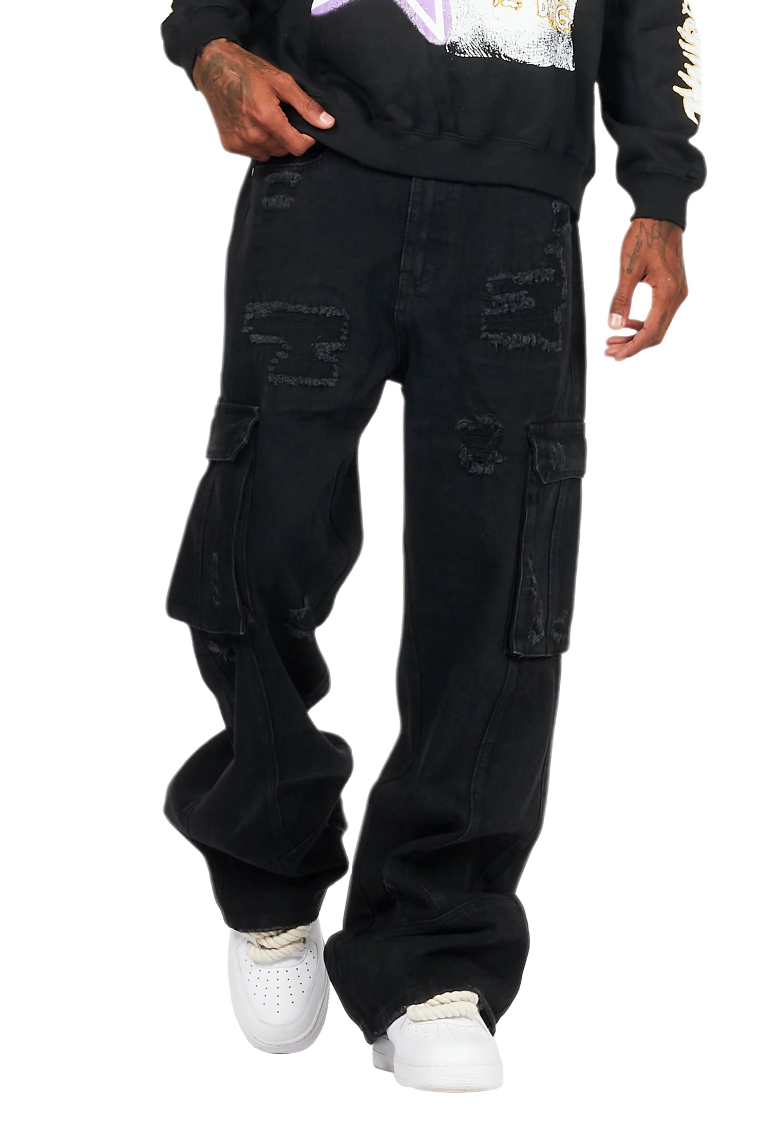Nand Jet Black Baggy Cargo Jean