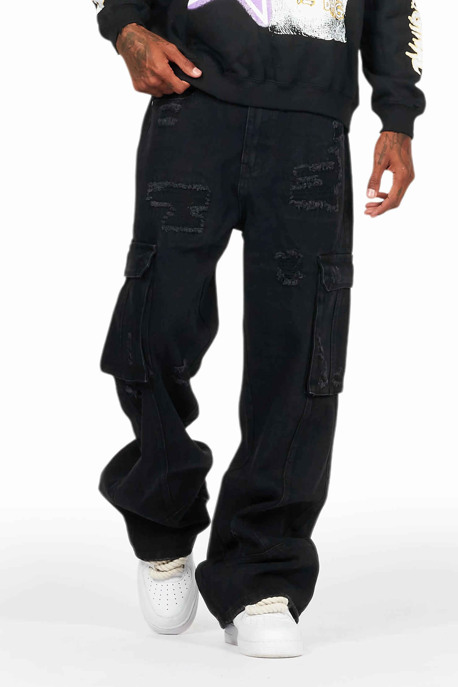Nand Jet Black Baggy Cargo Jean