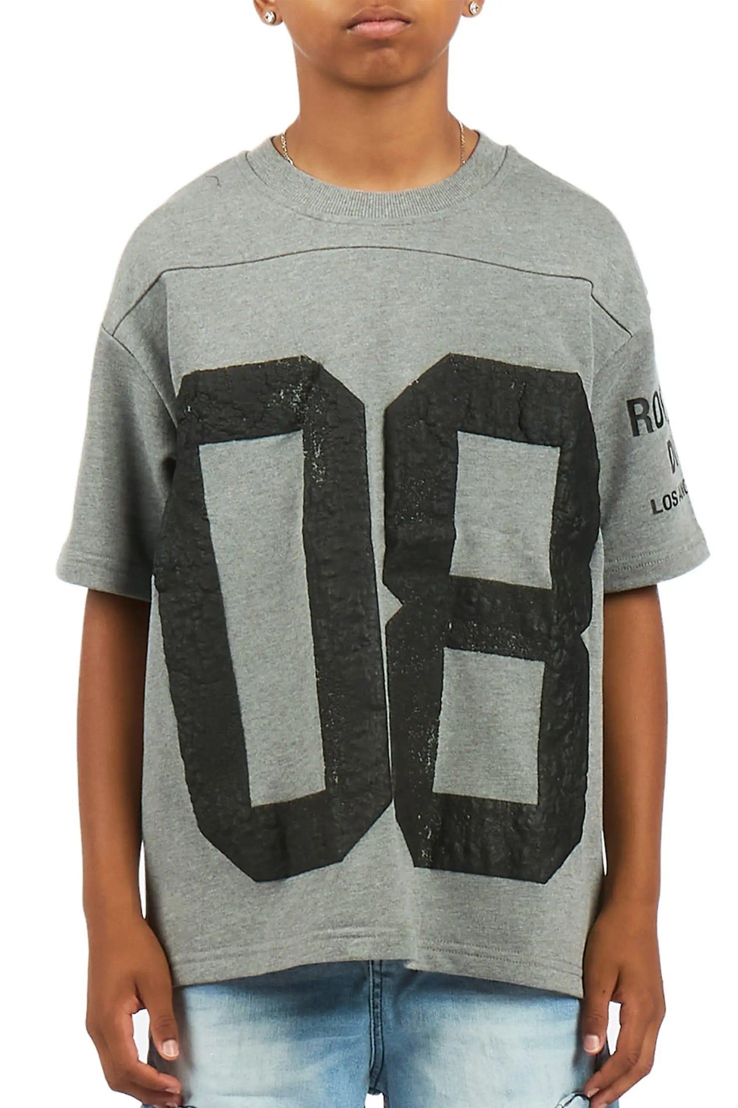 Boys Outline Heather Grey French Terry T-Shirt