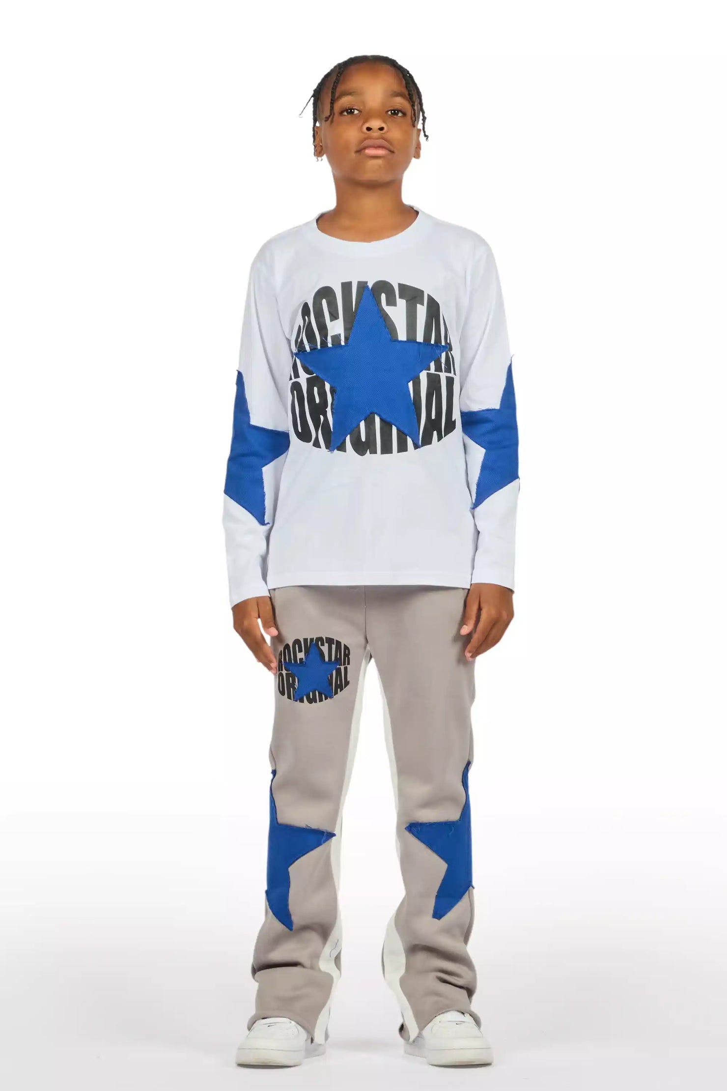 Boys States Grey/Blue Long Sleeve T-Shirt Track Set