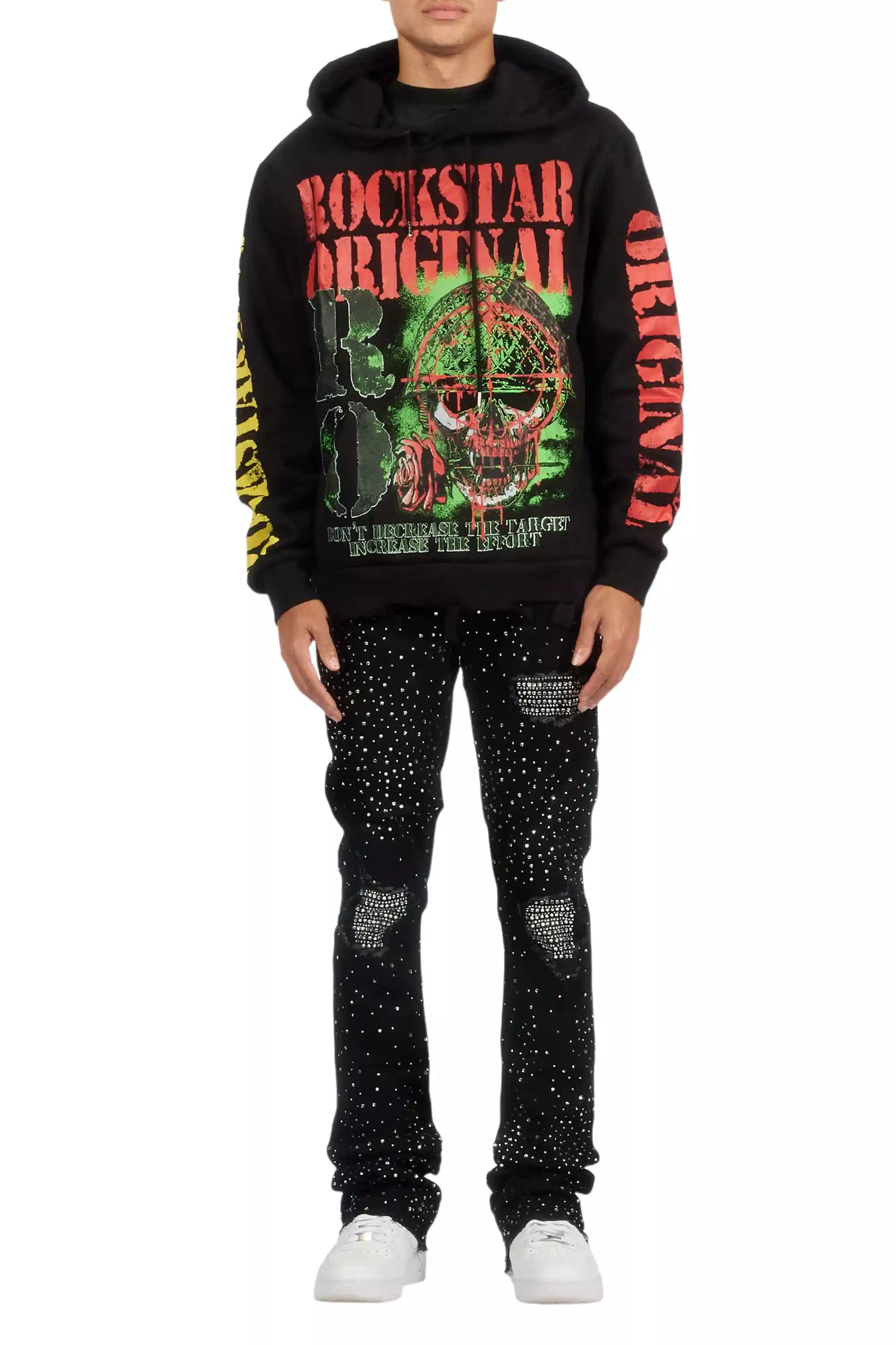 Prism Black/Clear Rhinestone Stacked Flare Jean