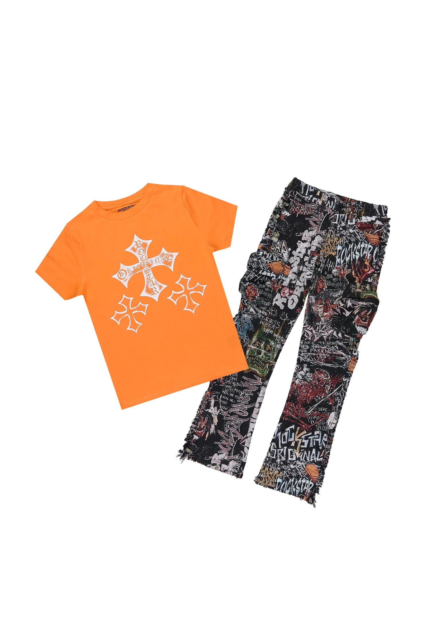 Boys Marizon Orange/Multi T-Shirt Tapestry Jean Set