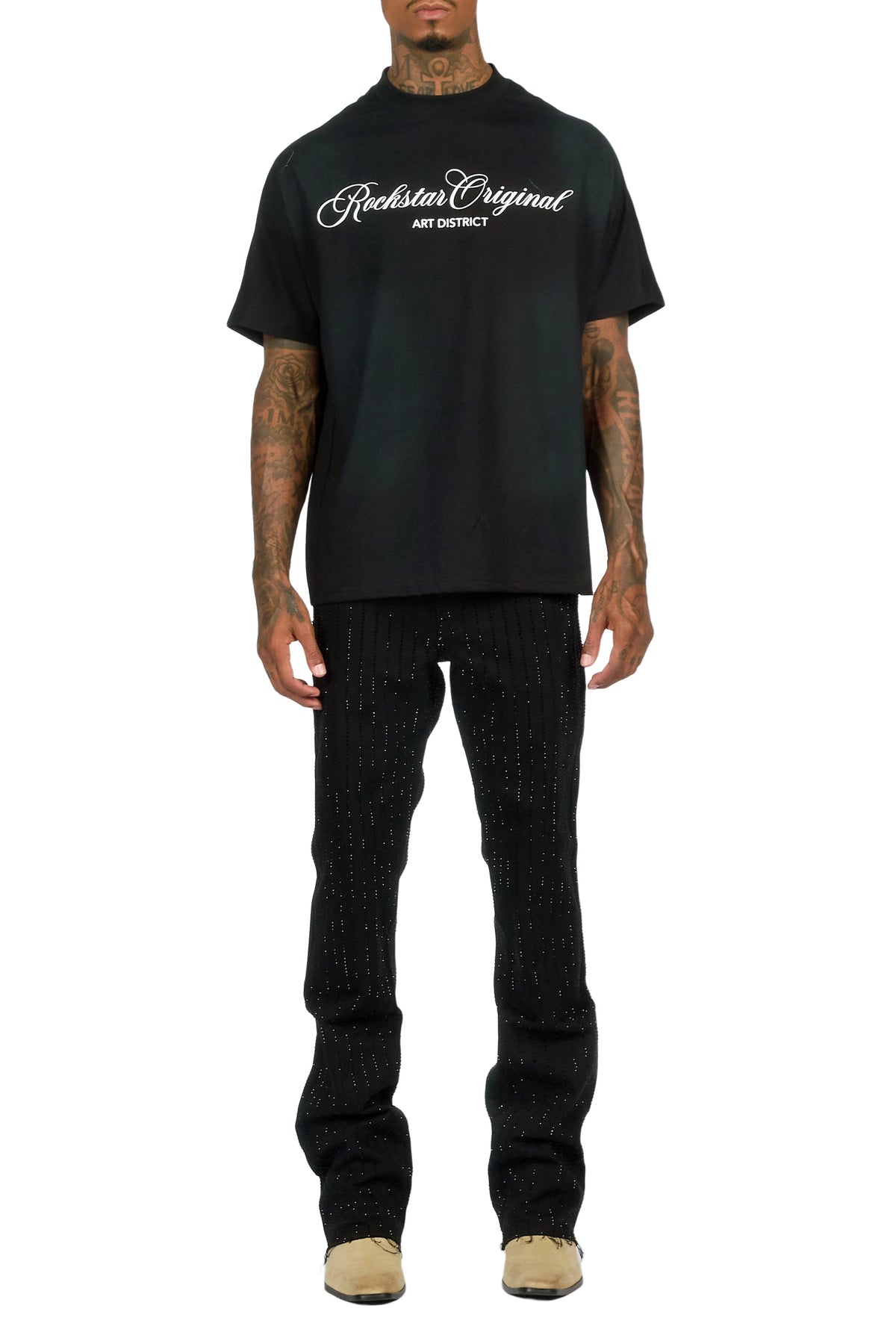 Mori Black Rhinestone Stacked Flare Jean
