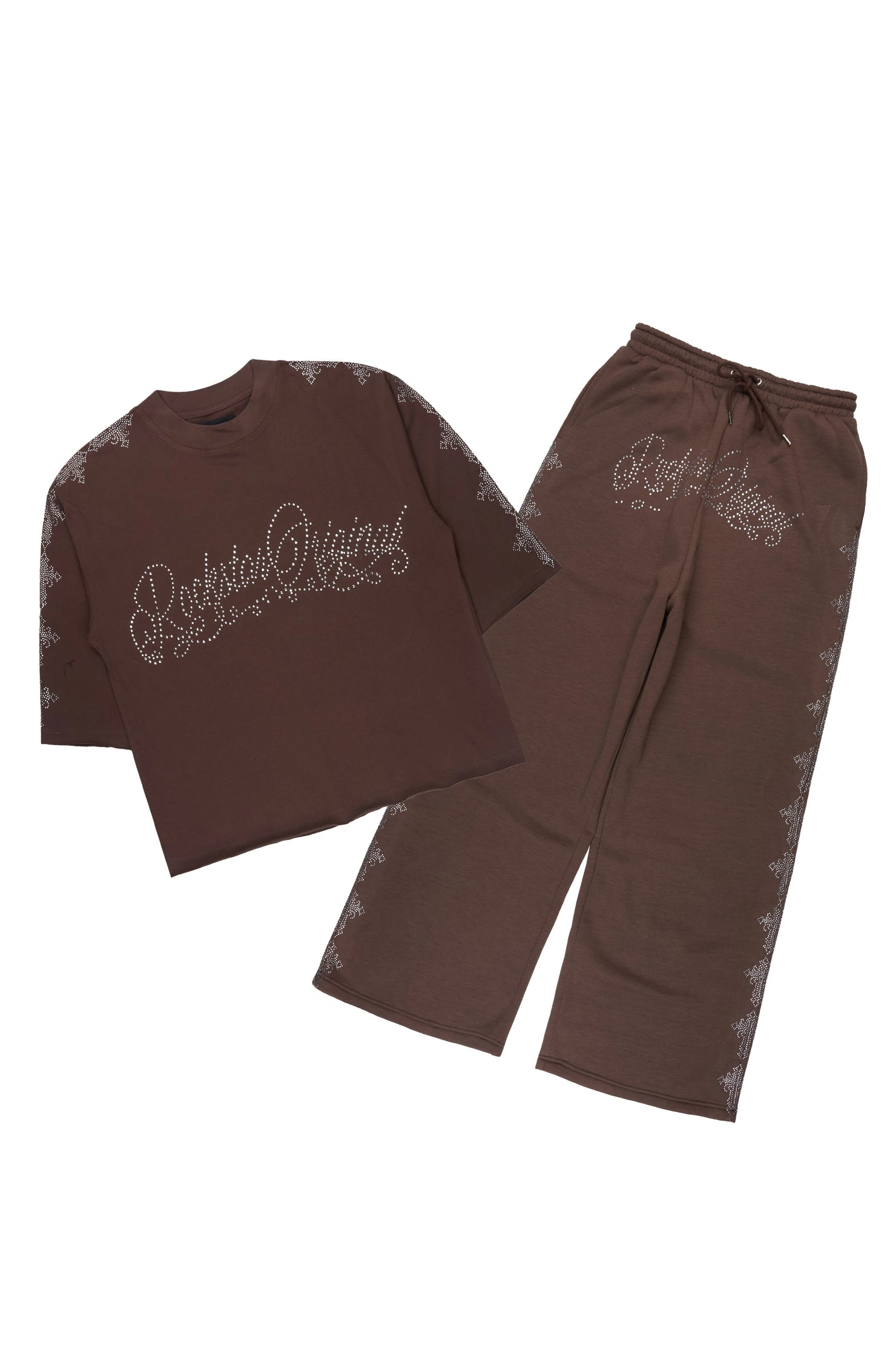 Ferrera Brown Rhinestone T-Shirt/Baggy Track Set