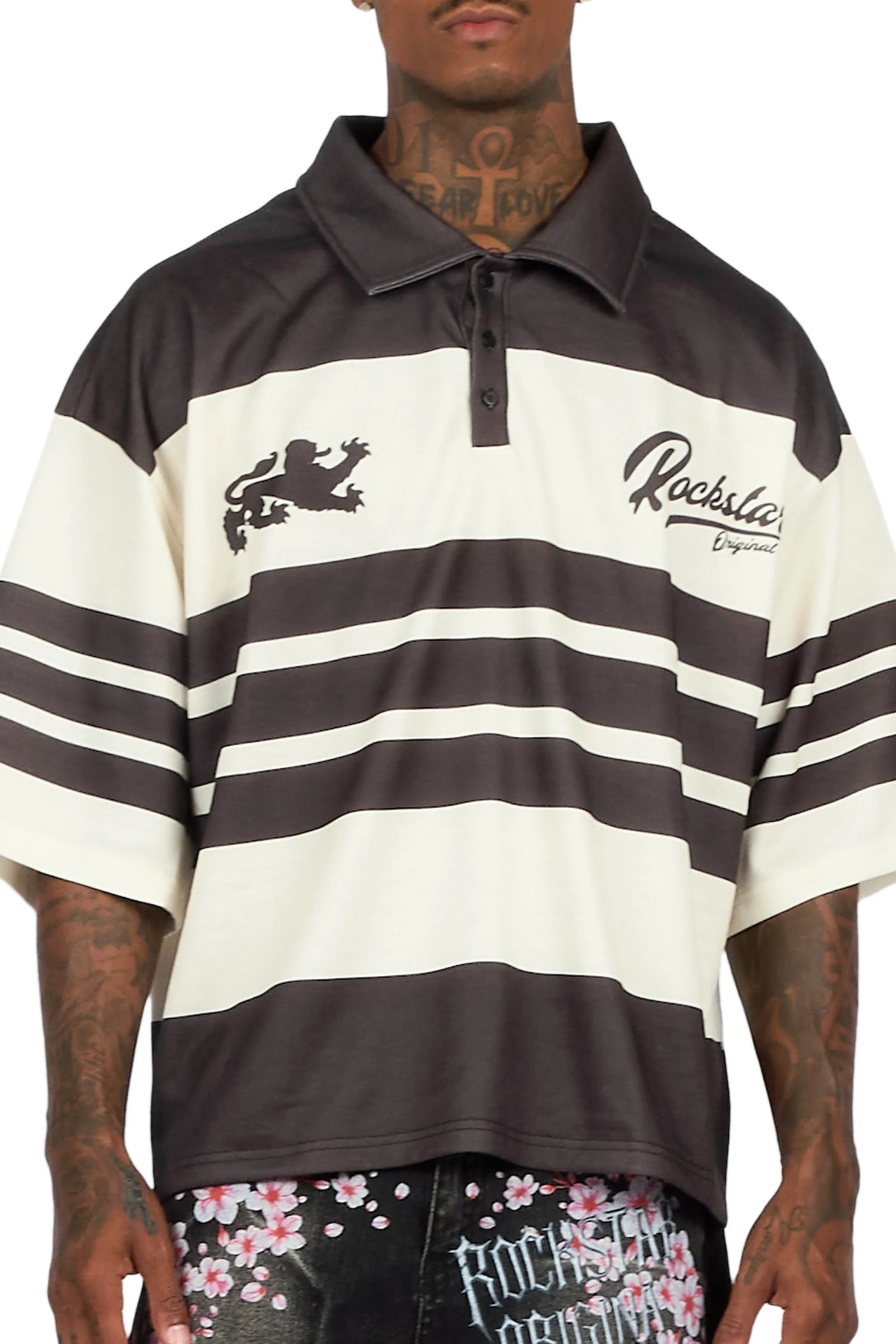 Yazan Black/Cream Crop Boxy Polo Shirt