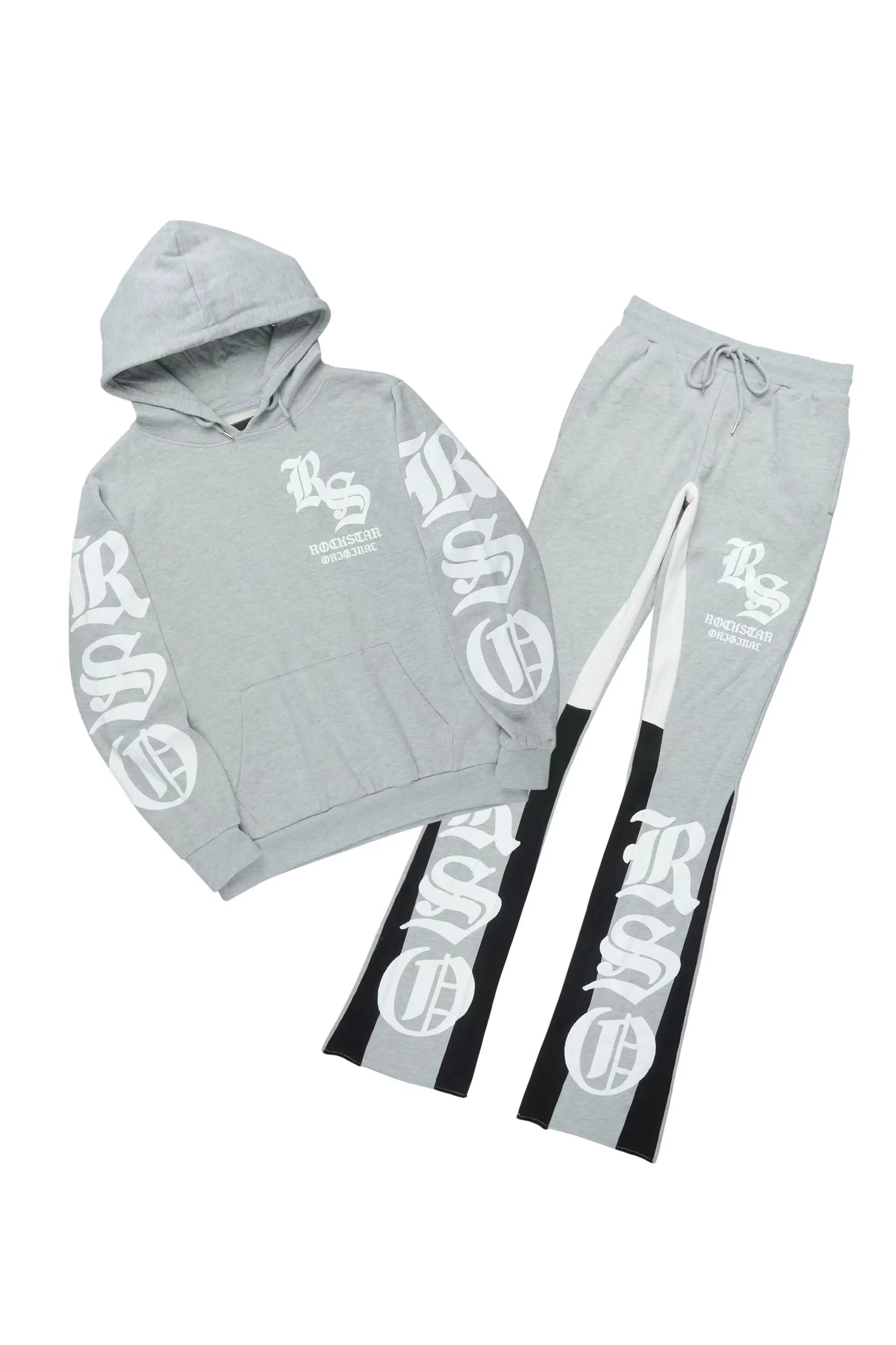Hedeon Heather Grey/White Hoodie/Stacked Flare Track Set