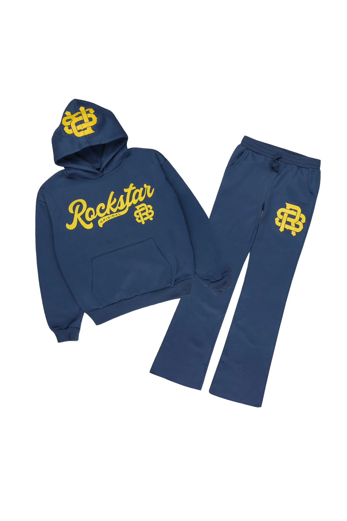 Boys Spany Navy/Mustard Hoodie Stacked Track Set