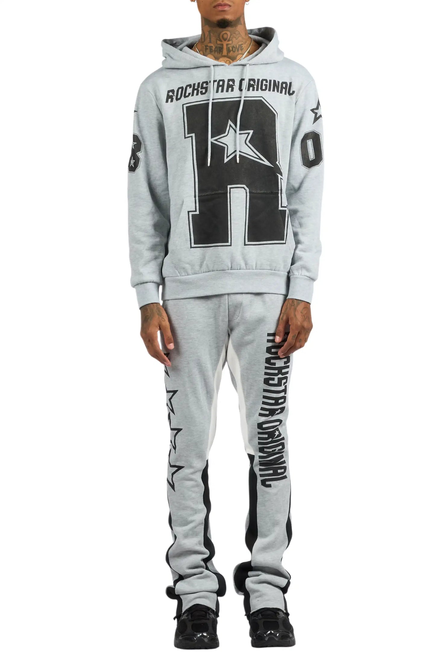 Skender Heather Grey/Black Hoodie/Stacked Flare Track Set