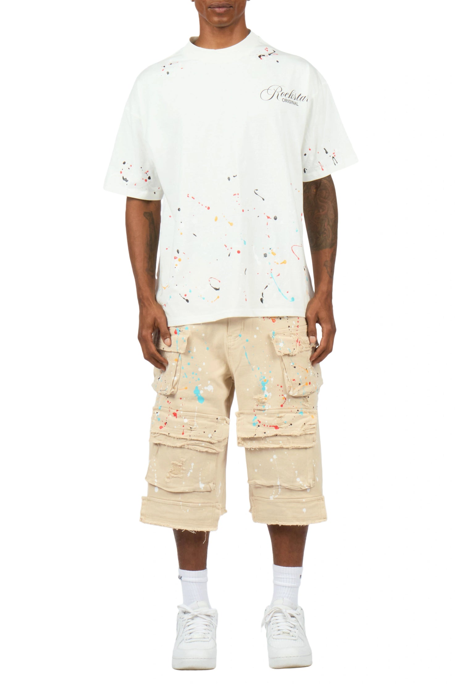 Bunt Beige Graphic T-Shirt Jort Set
