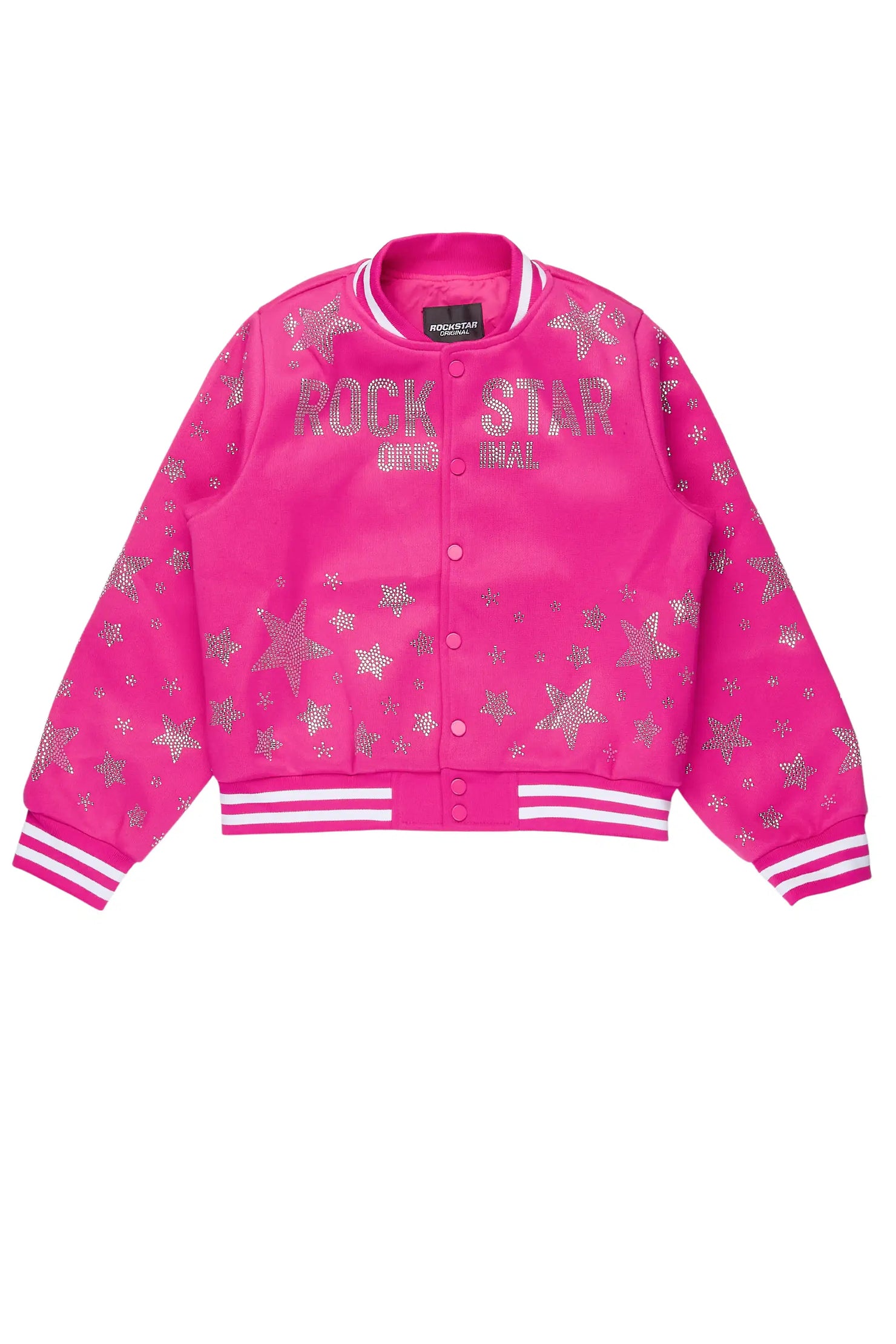 Girls Shanda Pink Crop Varsity Jacket