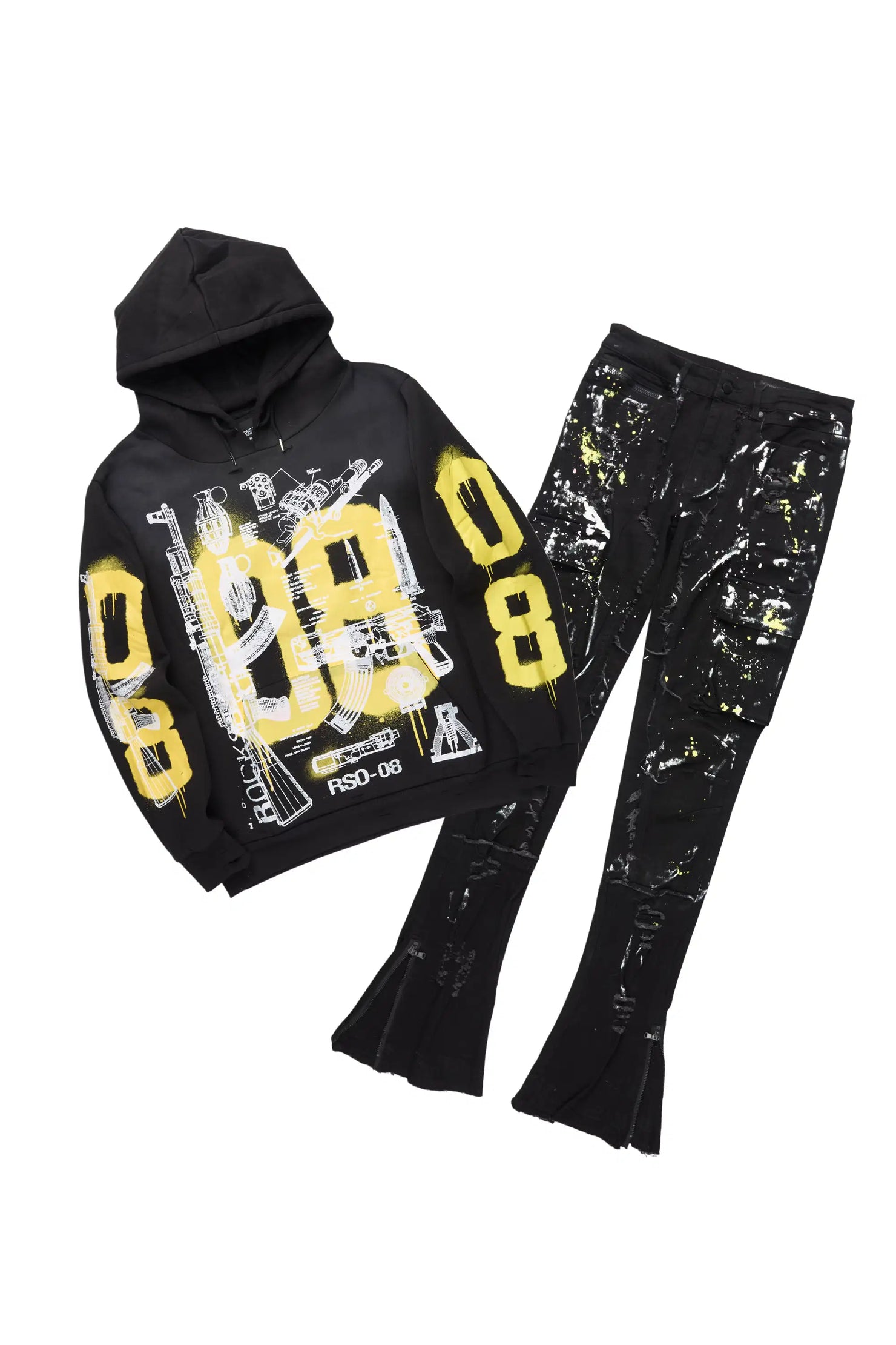 Nesta Black/Black Hoodie/Stacked Flare Jean Set