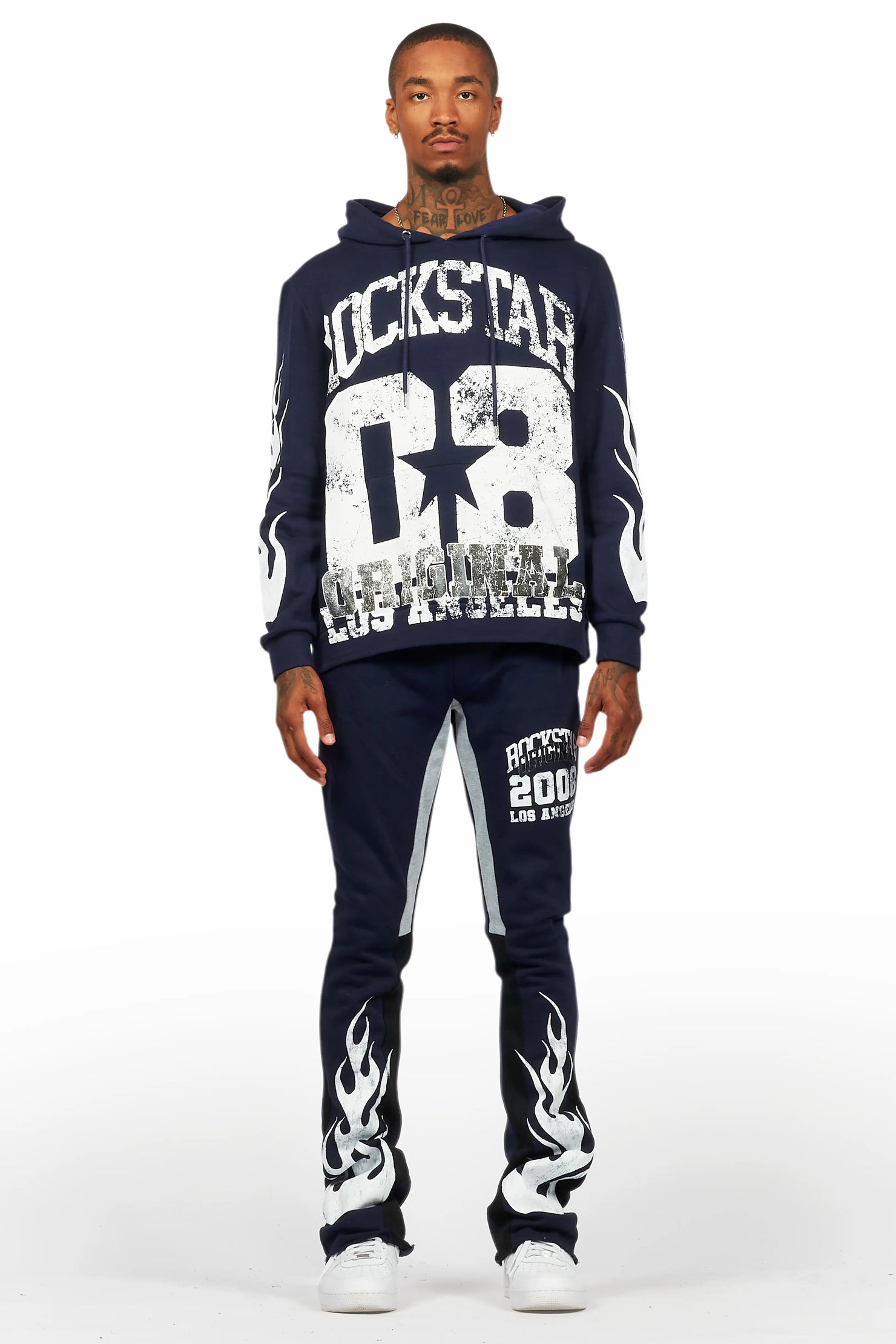 Damir Navy Hoodie/Stacked Flare Track Pant Set