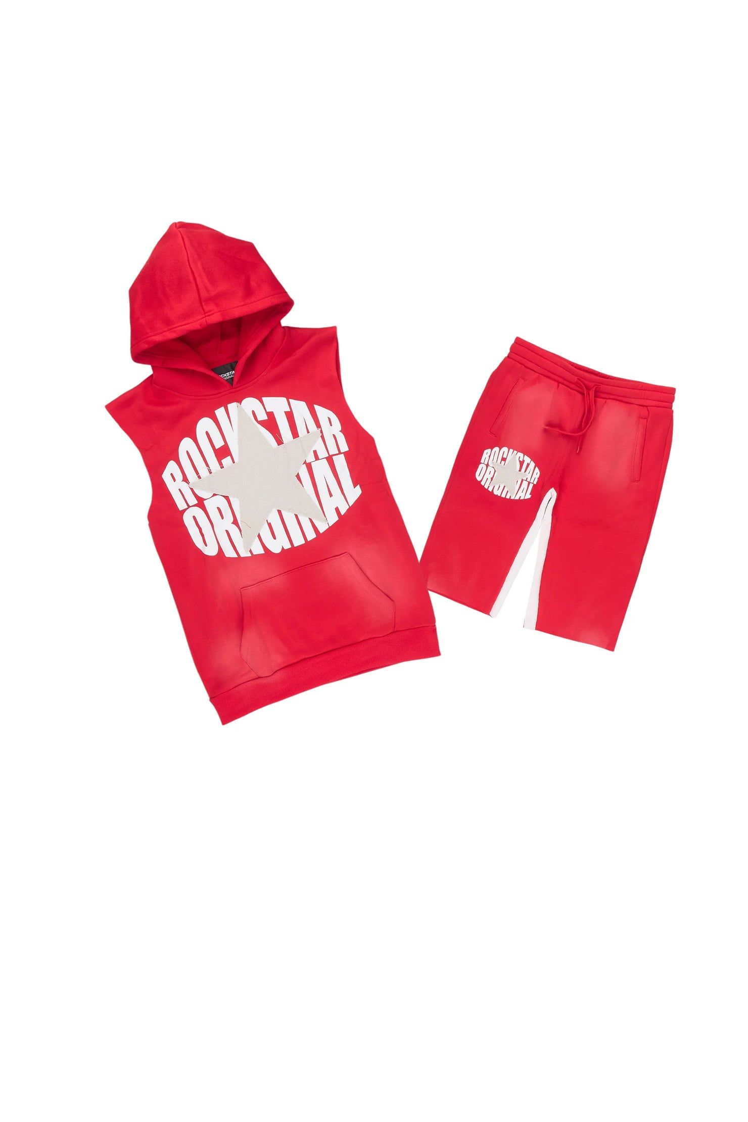 Boys States Red Hooded Fleece Short Set