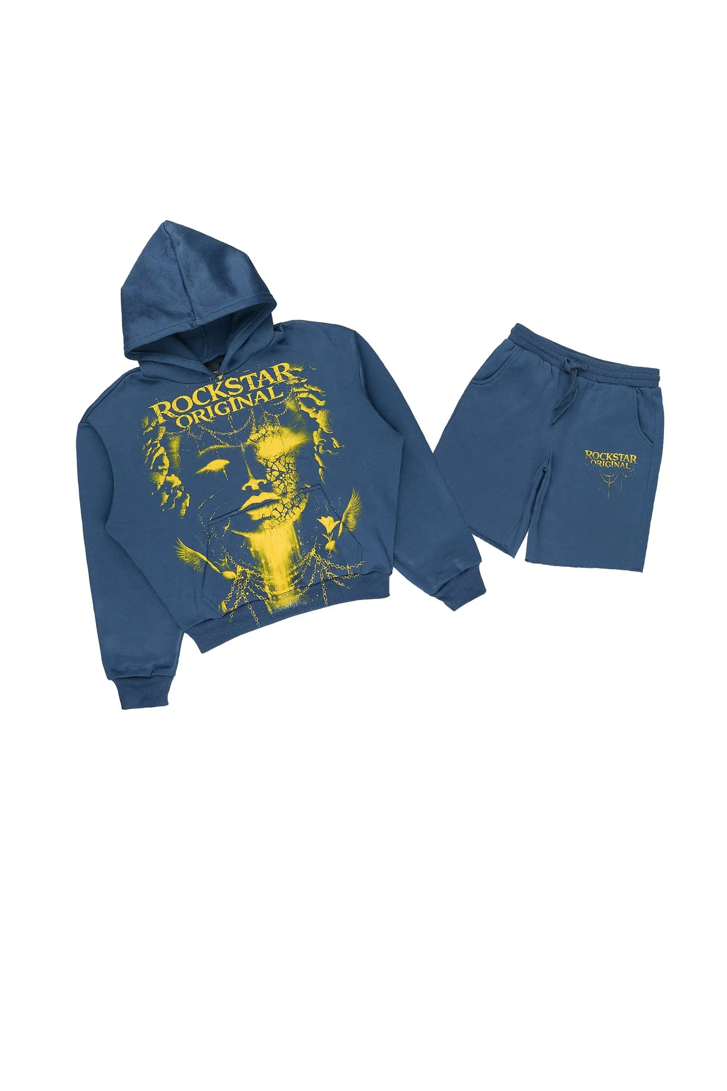 Girls Kairose Navy/Yellow Fleece Hoodie Short set