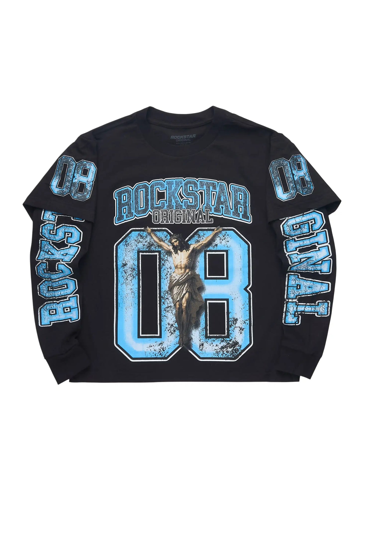 Boys Fields Black/Blue Double Layer L/S Graphic T-Shirt