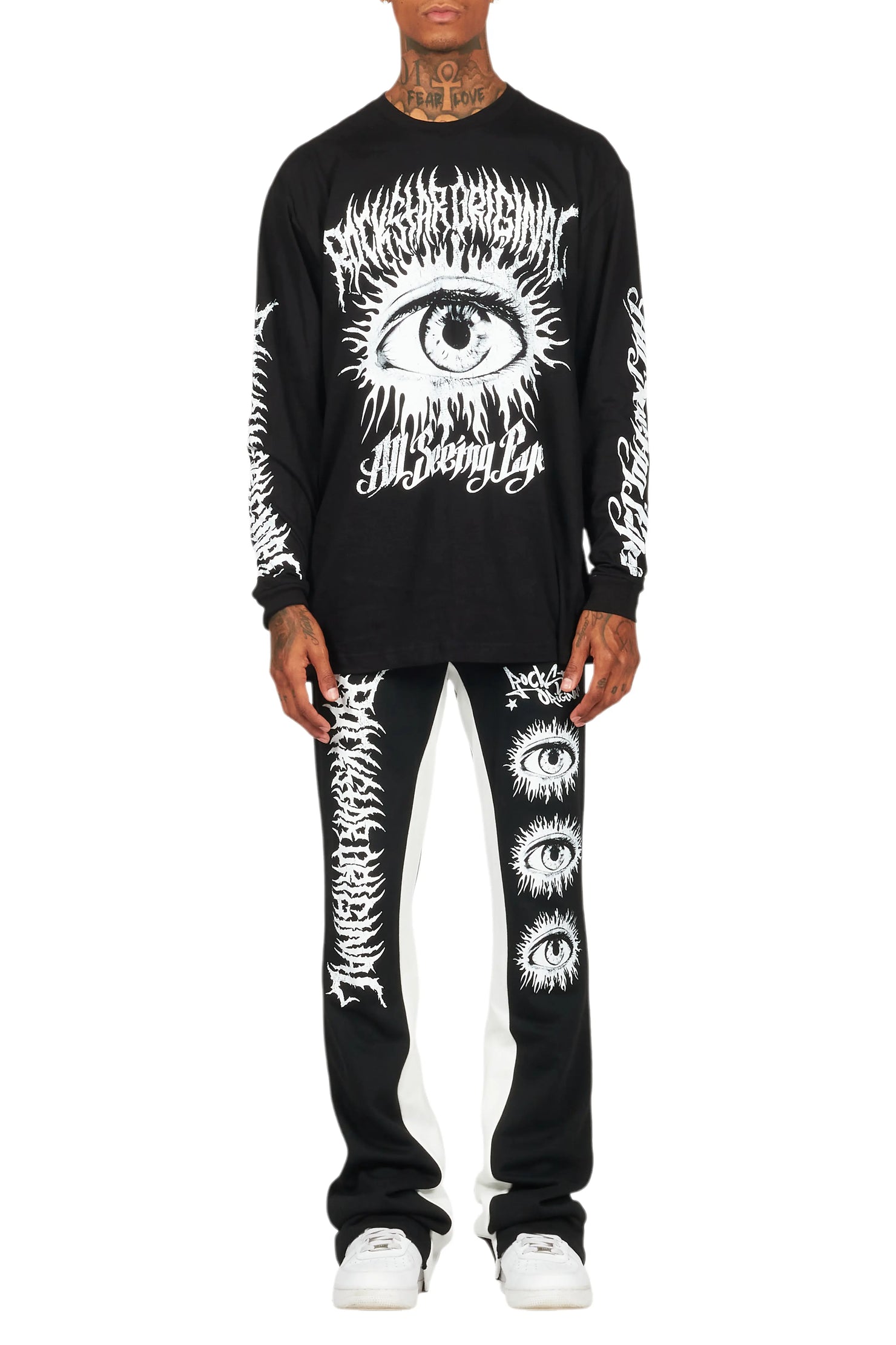 All Seeing Eyes Black/White Long Sleeve T-Shirt/Baggy Pant Set