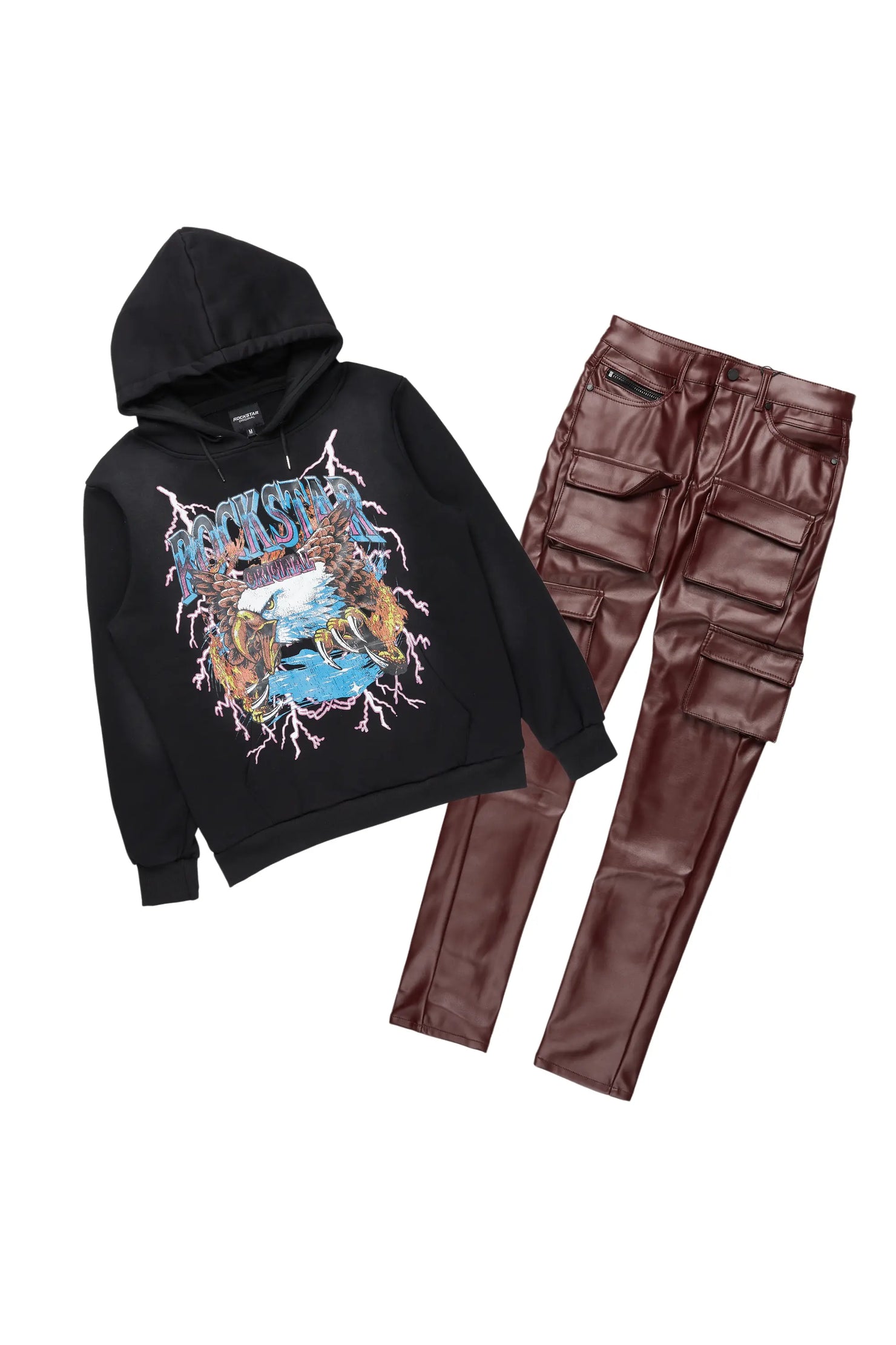 Darken Black Hoodie & Kap Stacked Flare PU Jean Bundle