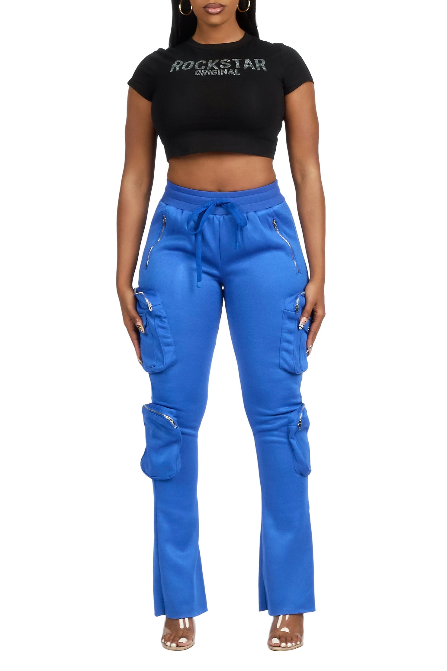 Cheronnie Royal Blue Cargo Stacked Track Pant