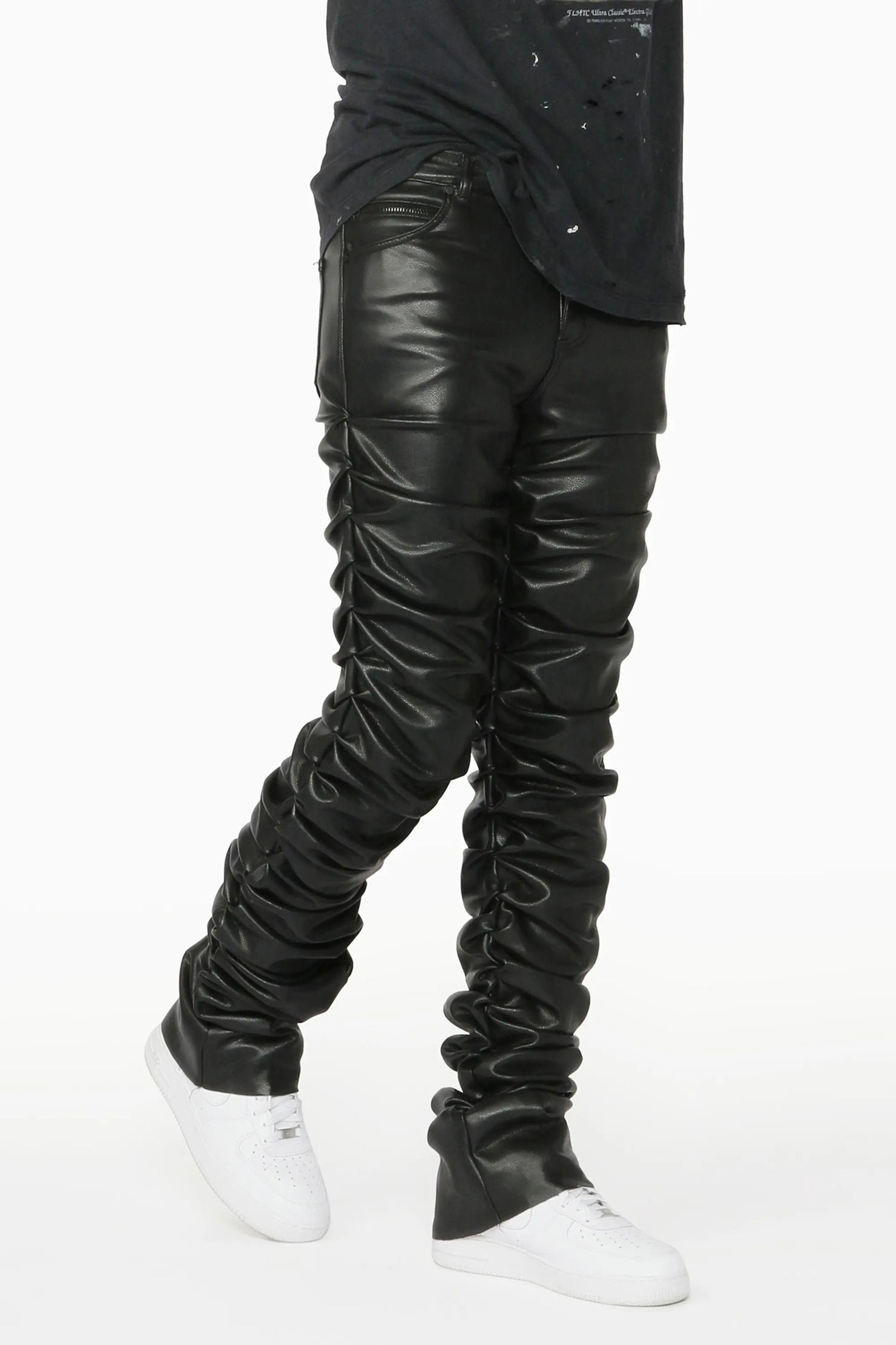 Huck Black Faux Leather Stacked Jean