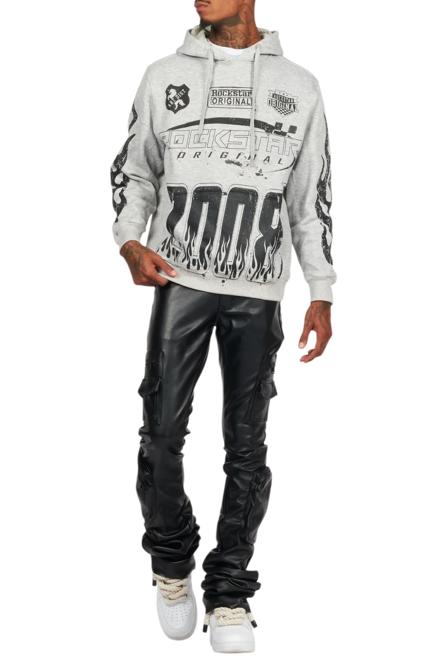 Sutton Jet Black PU Super Stacked Flare Jean