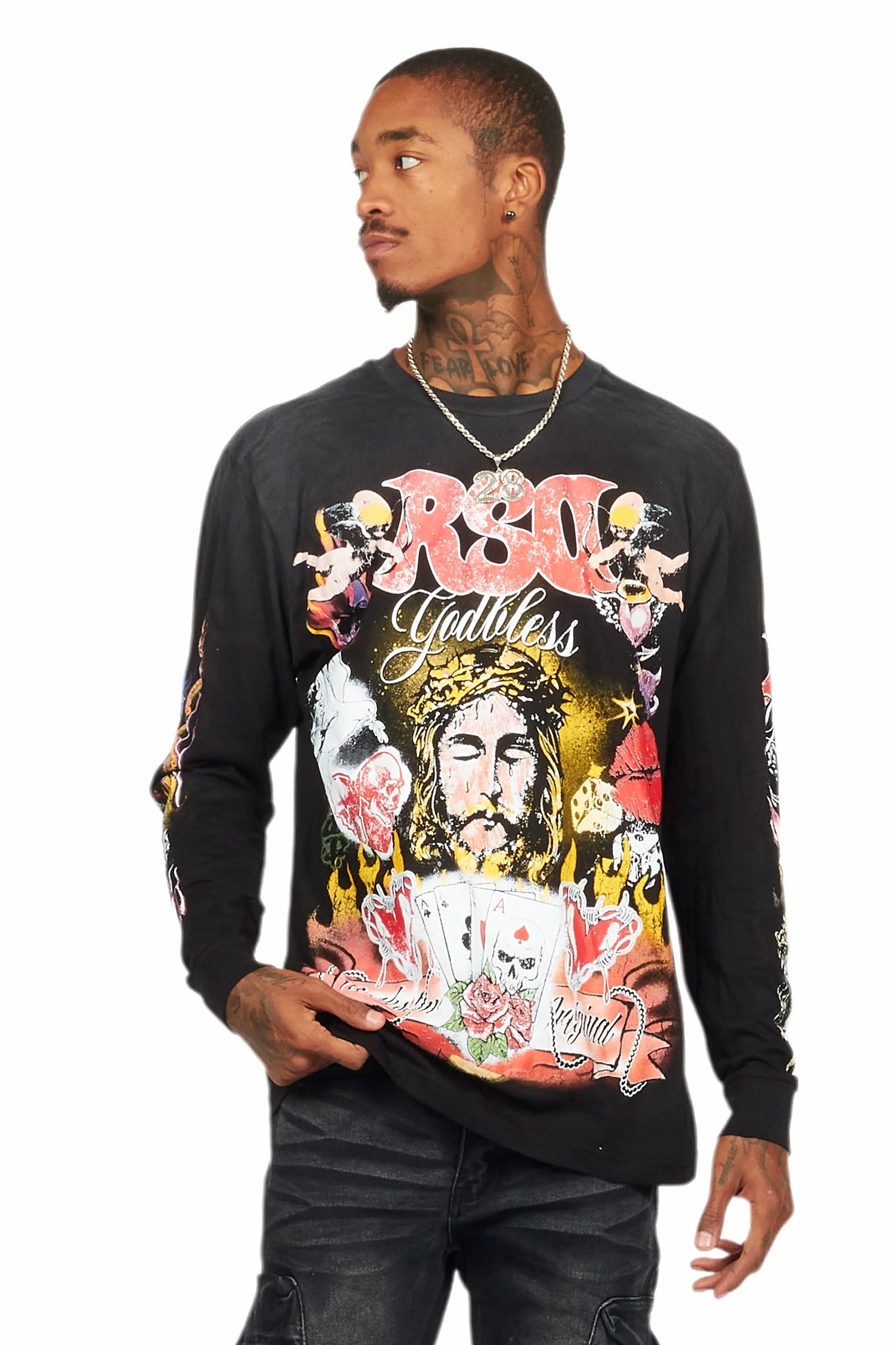 Germain Black Long Sleeve Graphic T-Shirt