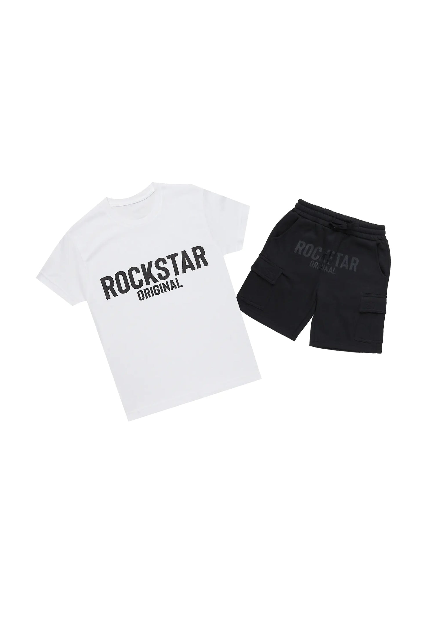 Boys Sana White/Black T-Shirt Cargo Short Set