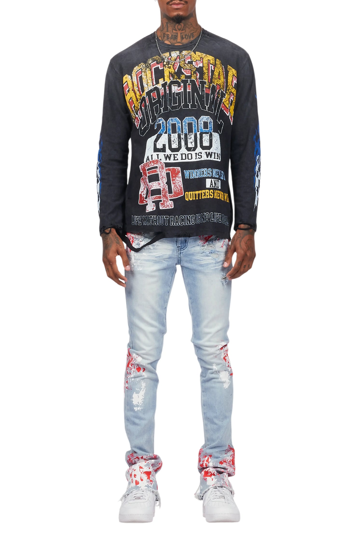 Kodak Blue/Red Painter Stacked Flare Jean