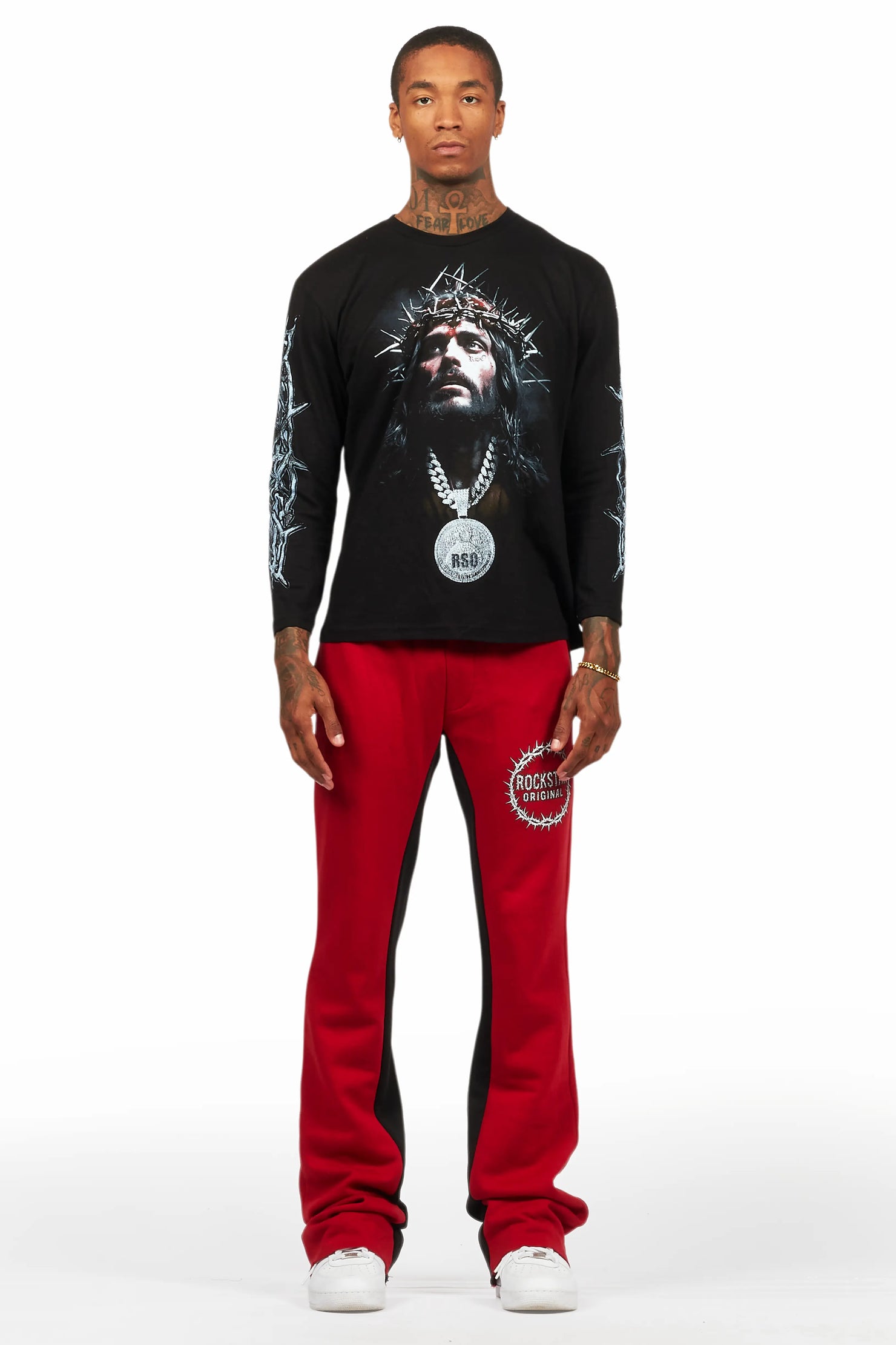 Amina Black/Burgundy Long Sleeve T-Shirt/Baggy Pant Set