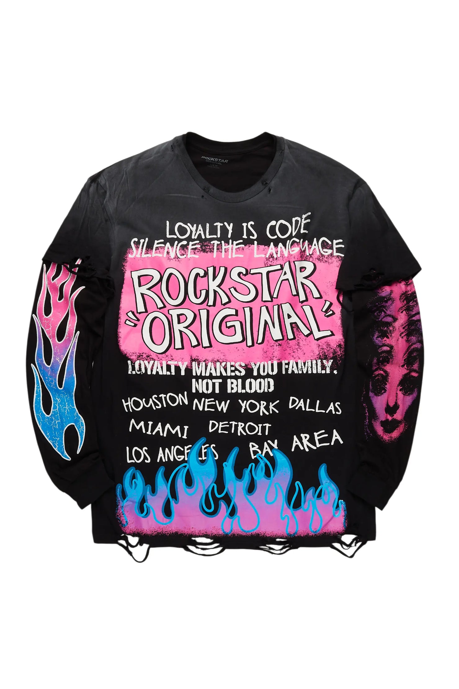 Beno Black Double Layer Long Sleeve Graphic T-Shirt