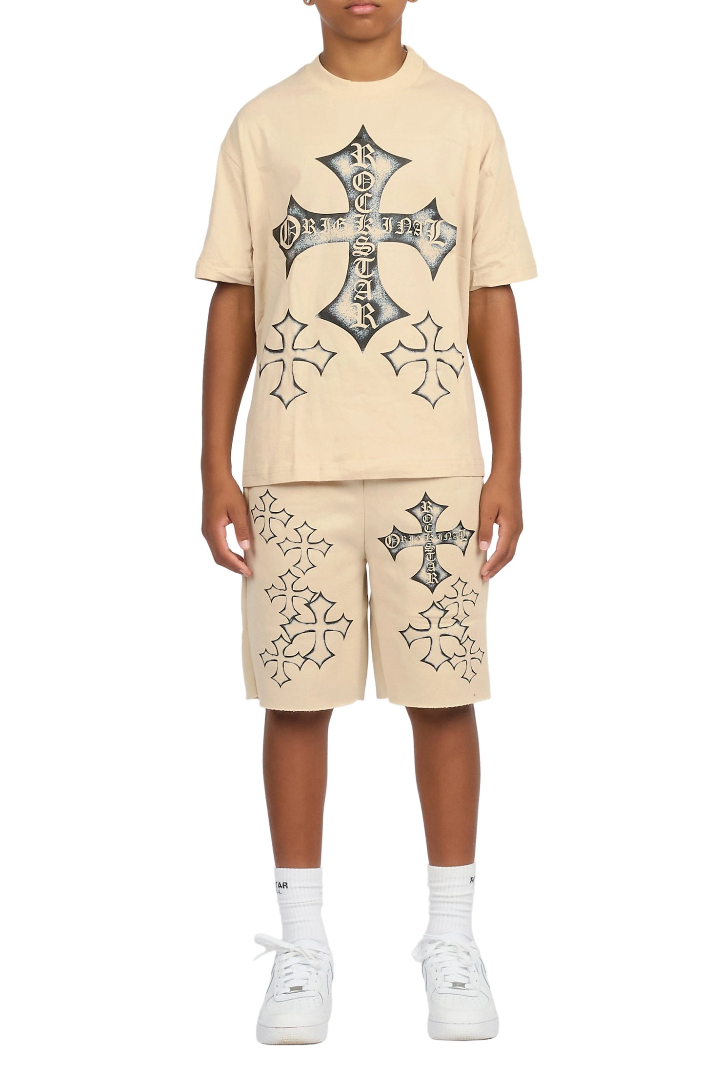 Boys Marizon Beige Oversized T-Shirt/Short Set
