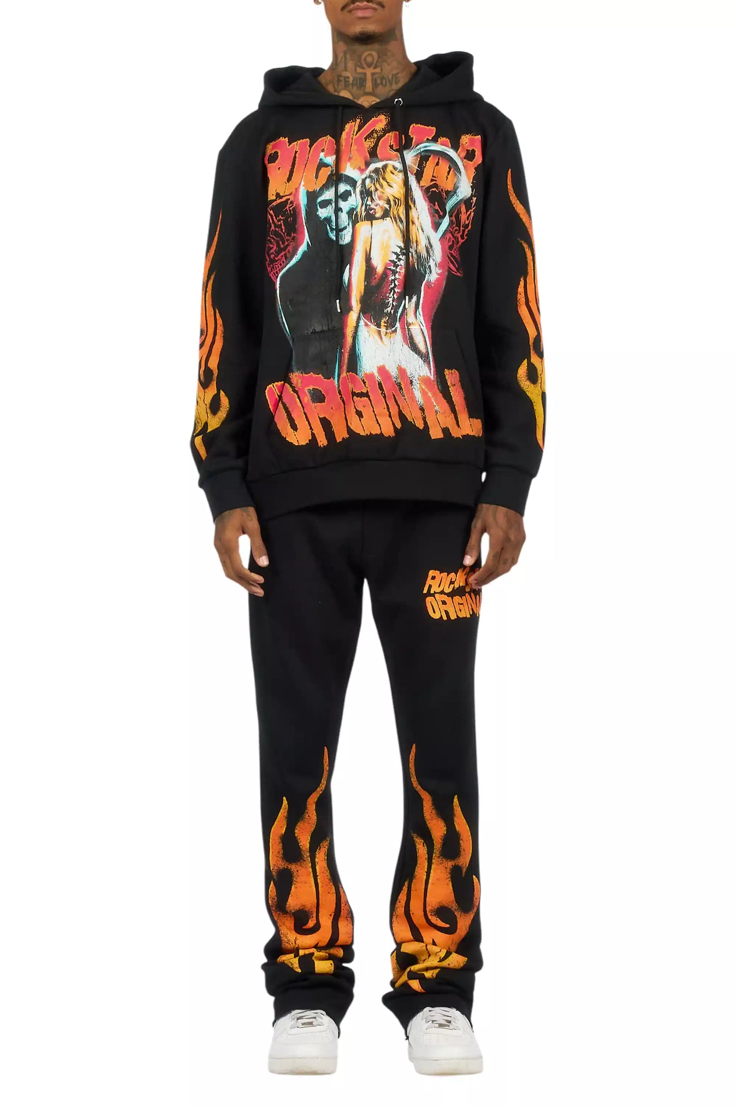 Zo Black Hoodie/Stacked Pant Track Set