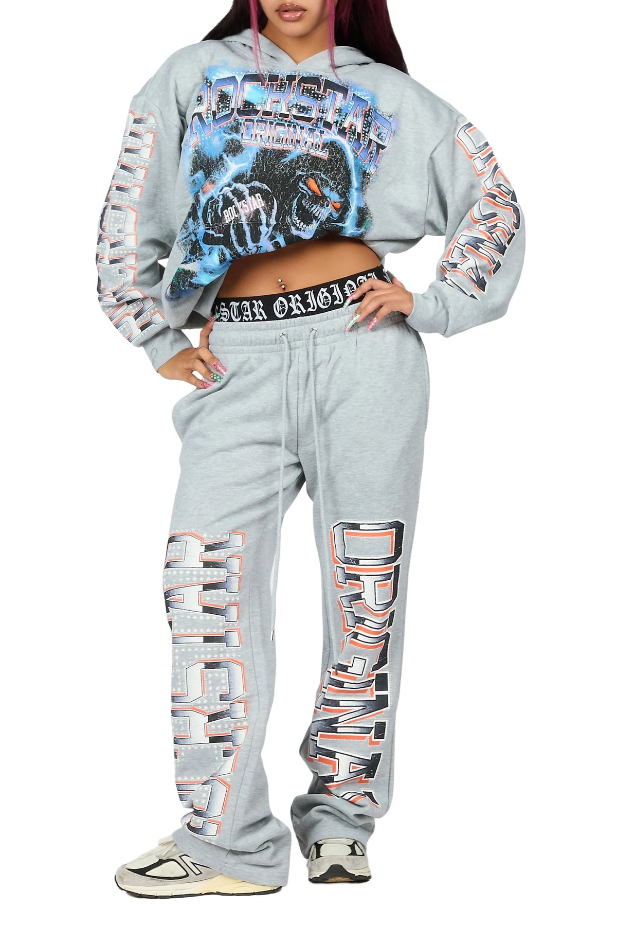 Xanthea Heather Grey Graphic Baggy Fit Track Set
