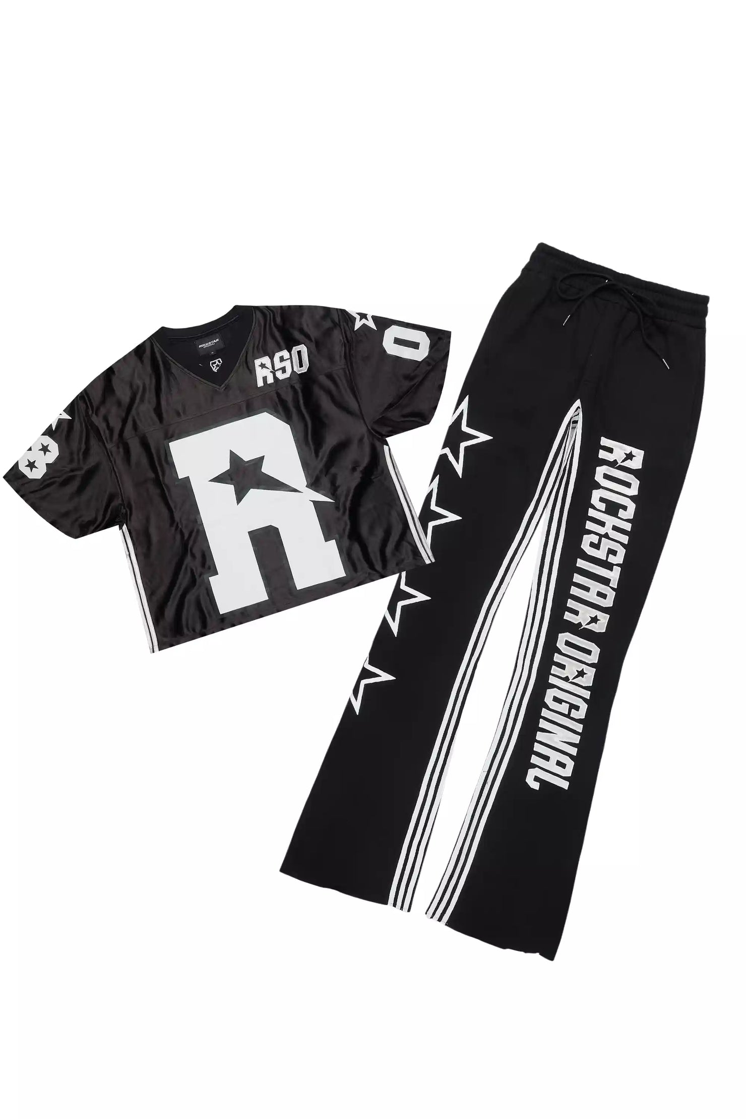 RSO 8 Black T-Shirt/Baggy Stacked Track Set