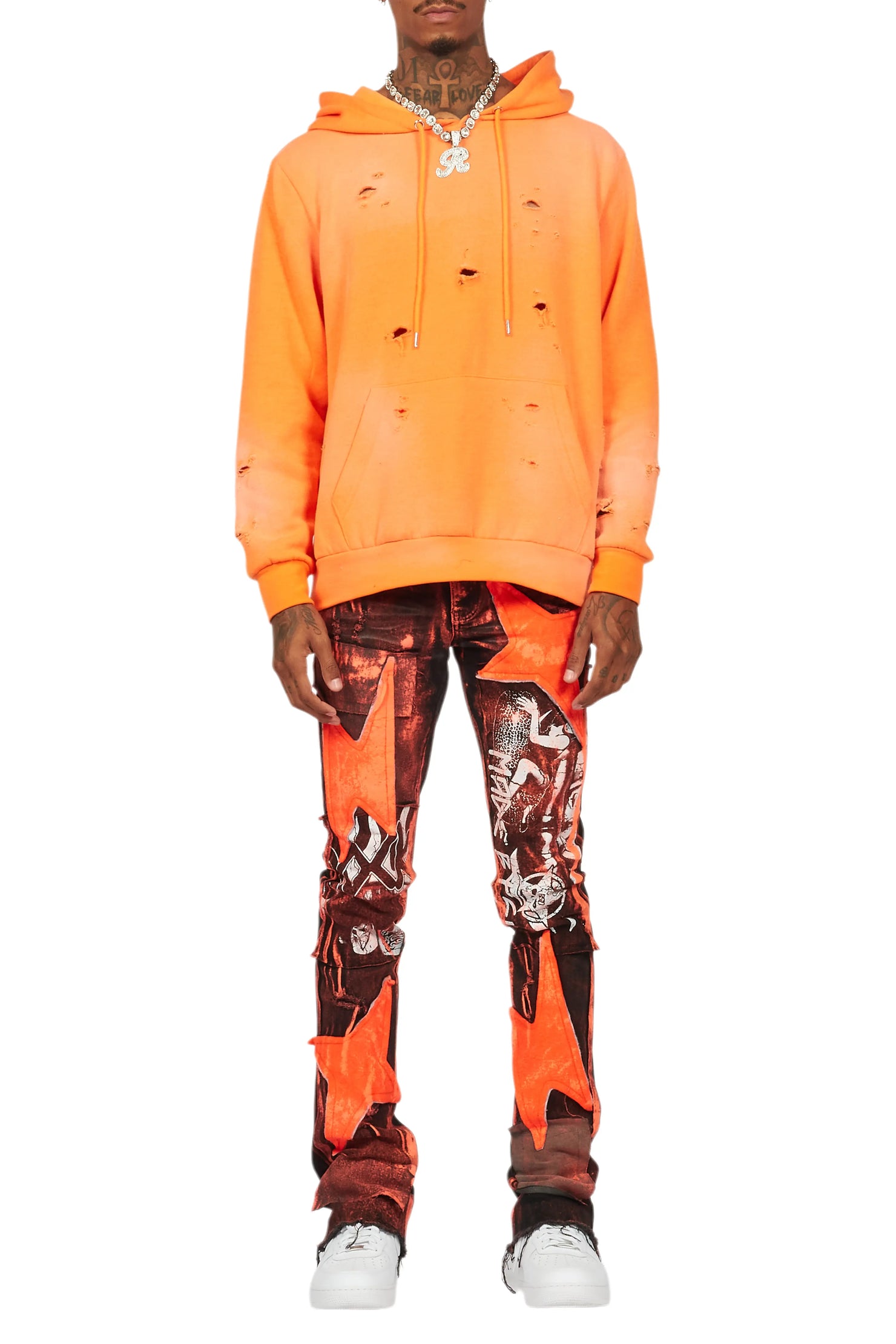 Valko Black/Orange Roller Paint Stacked Flare Jean