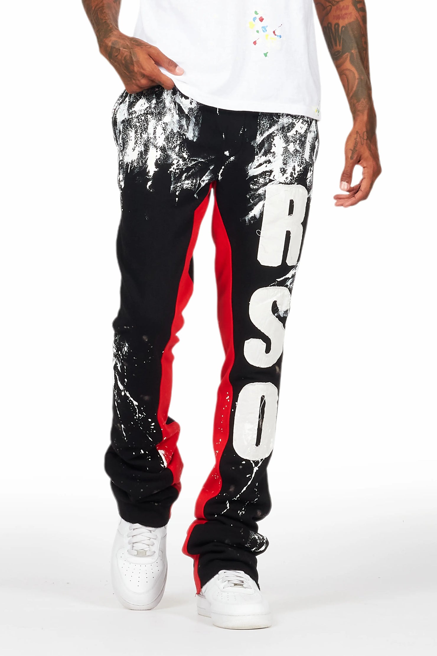 Vassar Black Patchwork Stacked Flare Track Pant