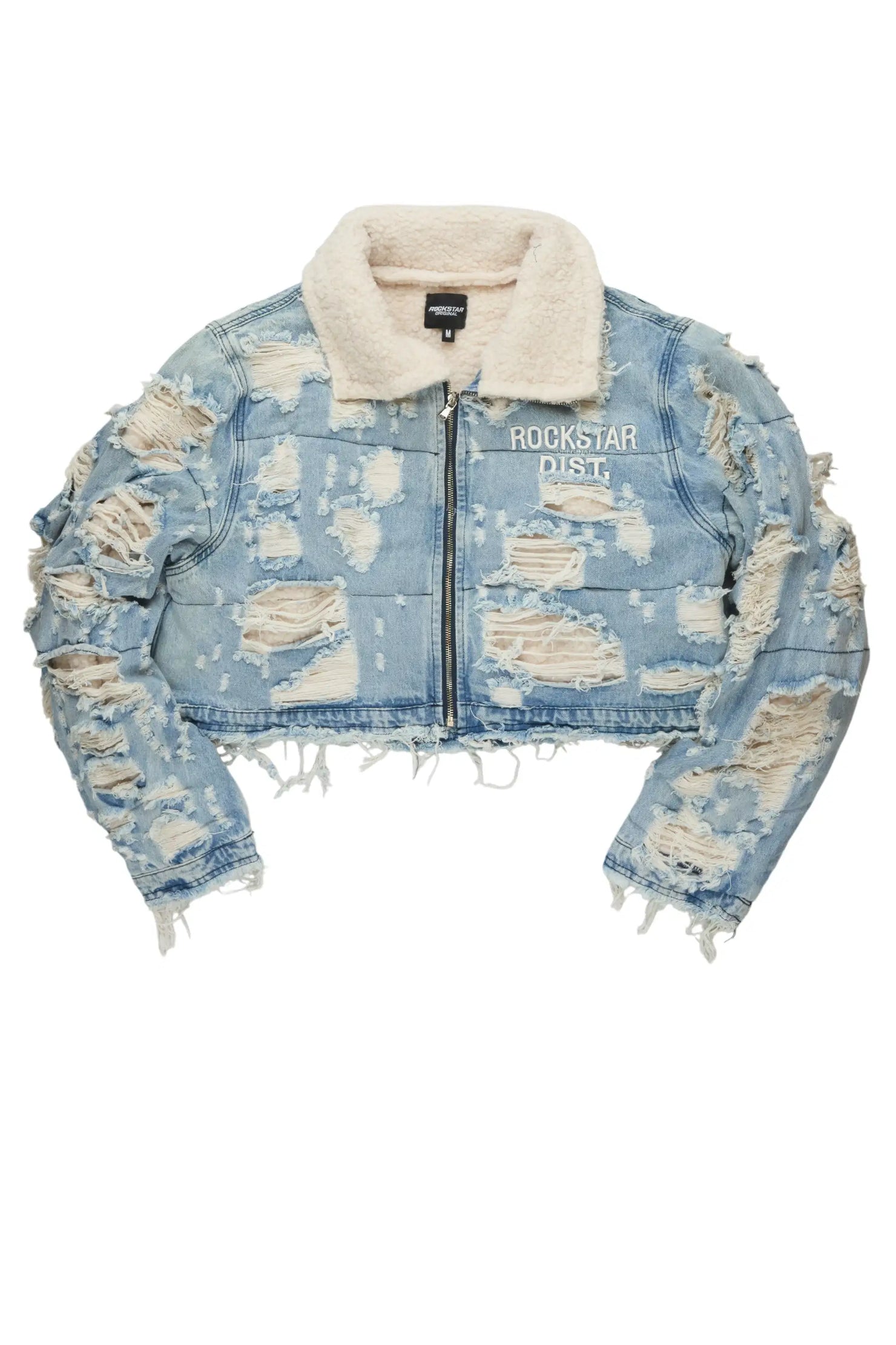 Fara Blue Denim Sherpa Puffer Jacket