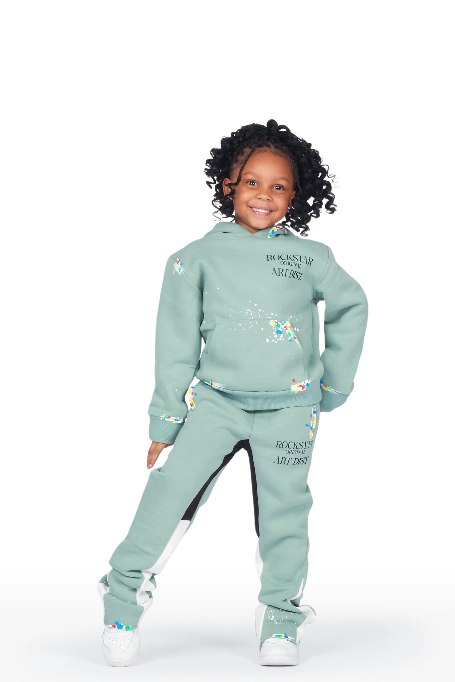 Girls Artie Sage/White Hoodie Stacked Flare Track Set