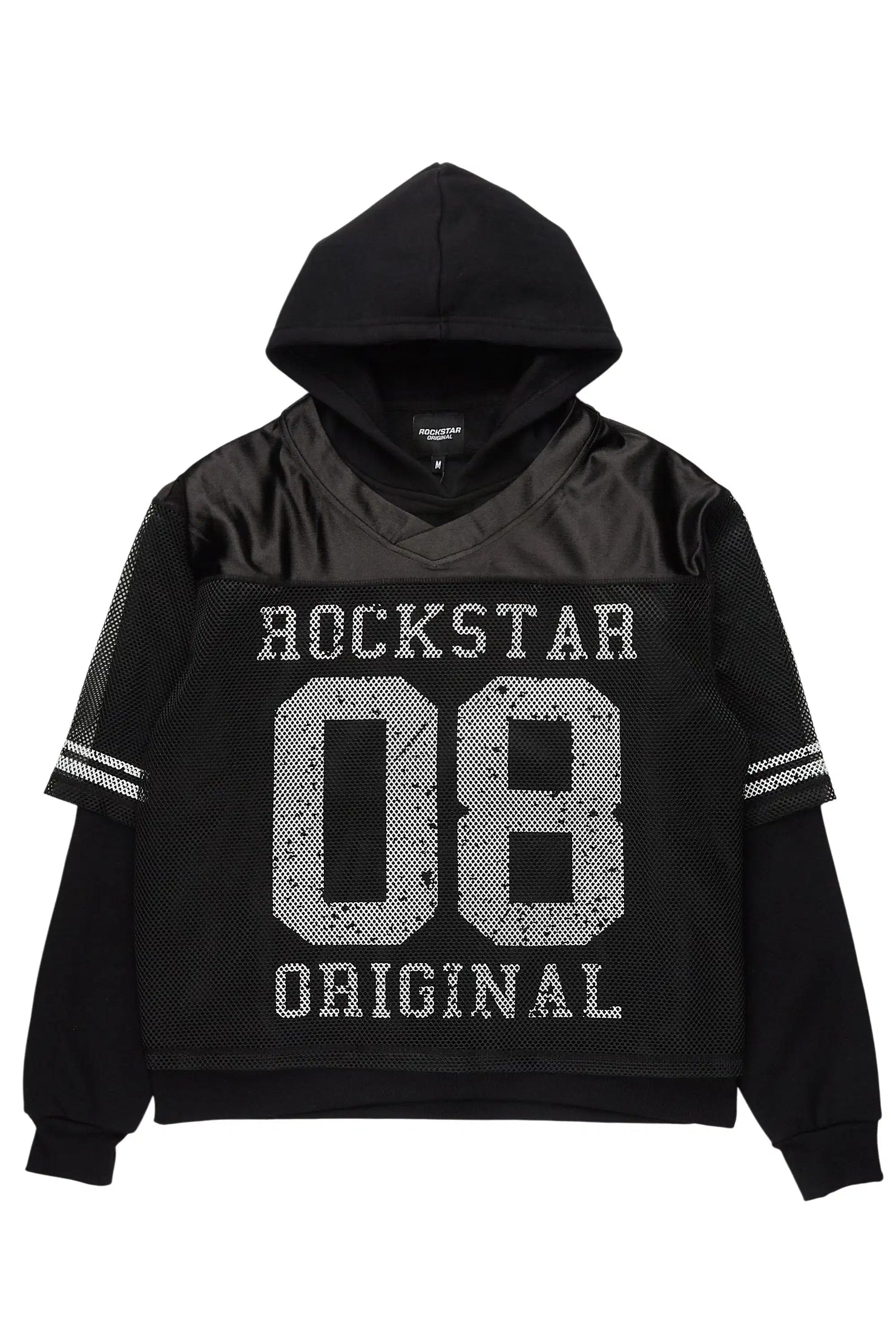Syncamore Black/White Double Layer Graphic Jersey Hoodie