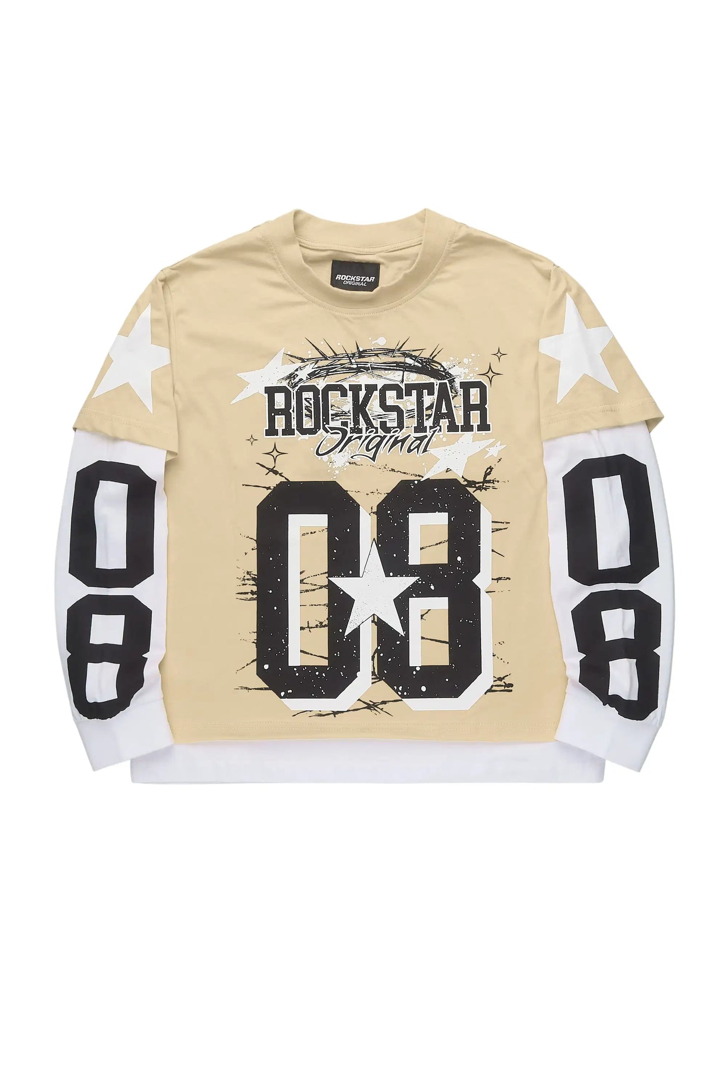 Boys Allstar Beige/Black Double Layer L/S Graphic T-Shirt