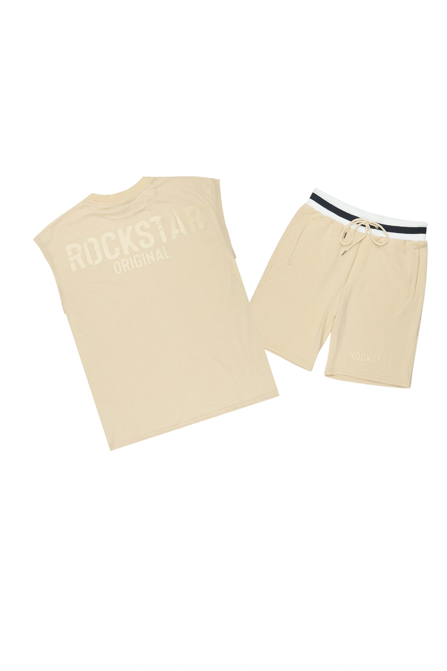 Sana Beige/Beige Cut Sleeve T-Shirt Short Set
