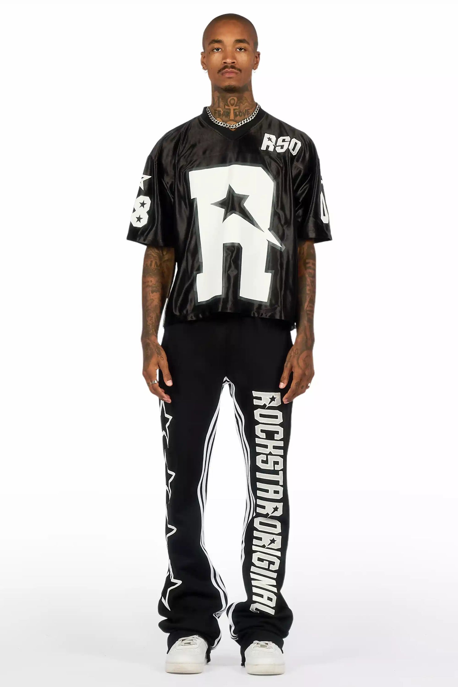 RSO 8 Black T-Shirt/Baggy Stacked Track Set