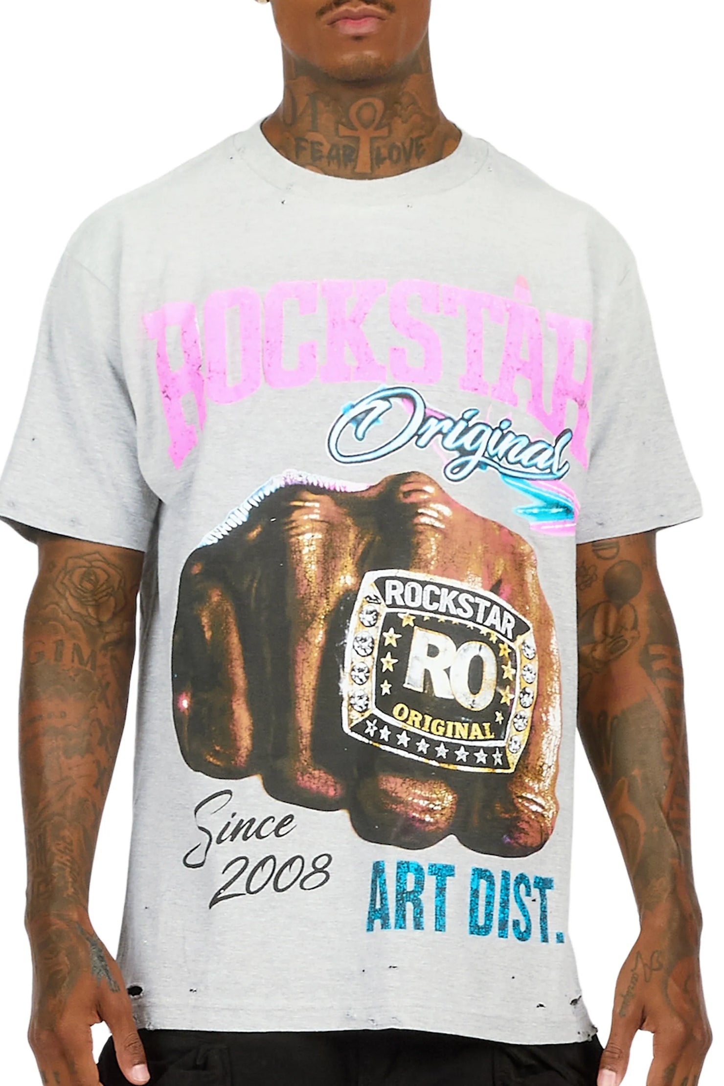 Dewayne Heather Grey Oversized Graphic T-Shirt