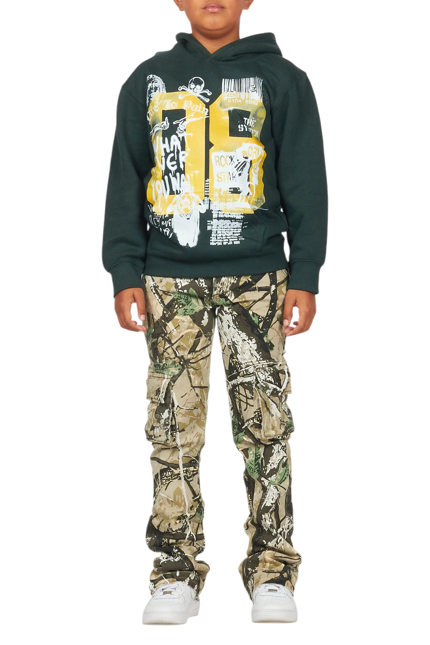 Boys Kirrem Tree Camo Stacked Flare Jean