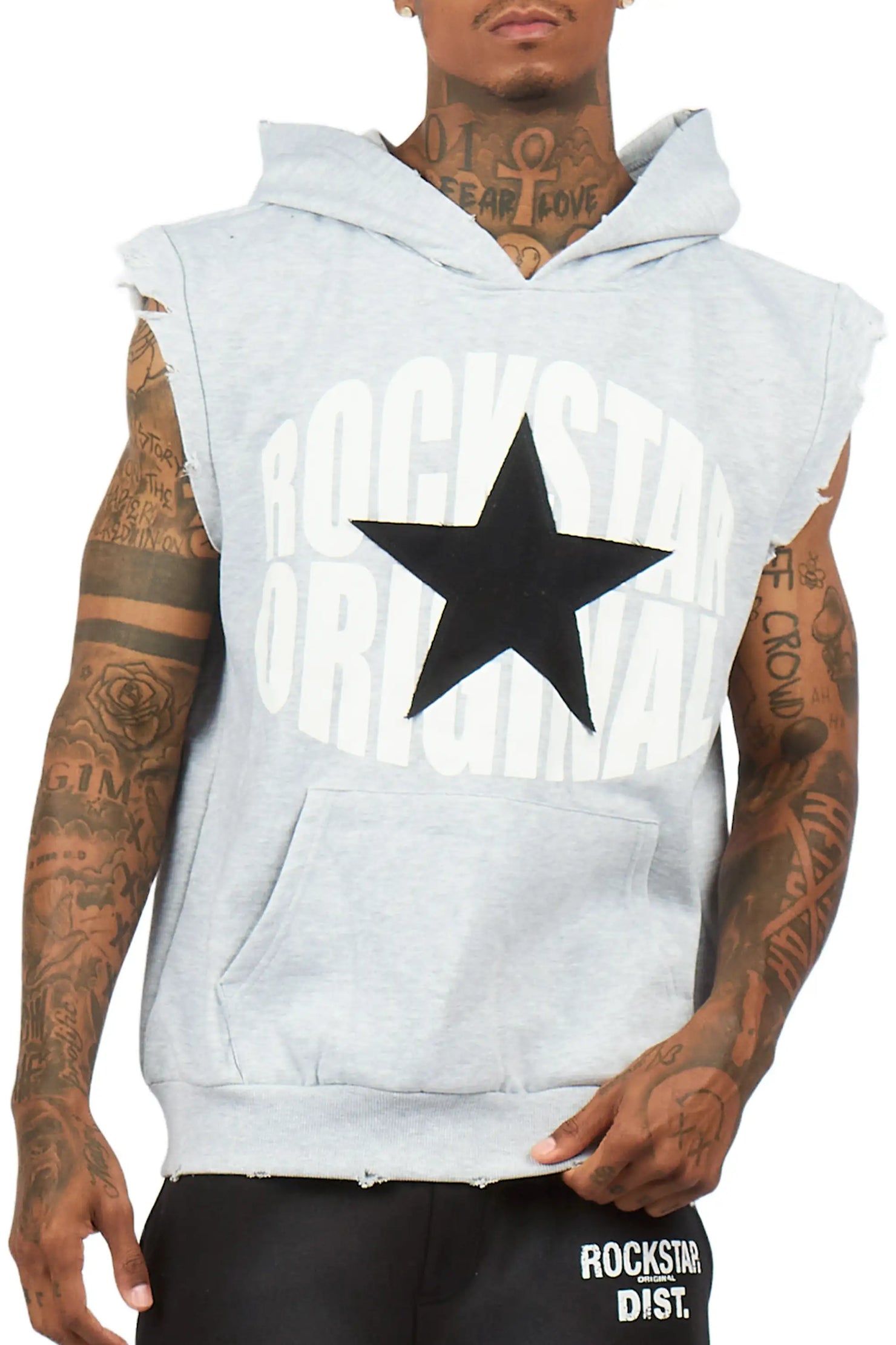 States 2.0 Heather Grey Cut Sleeve Hoodie