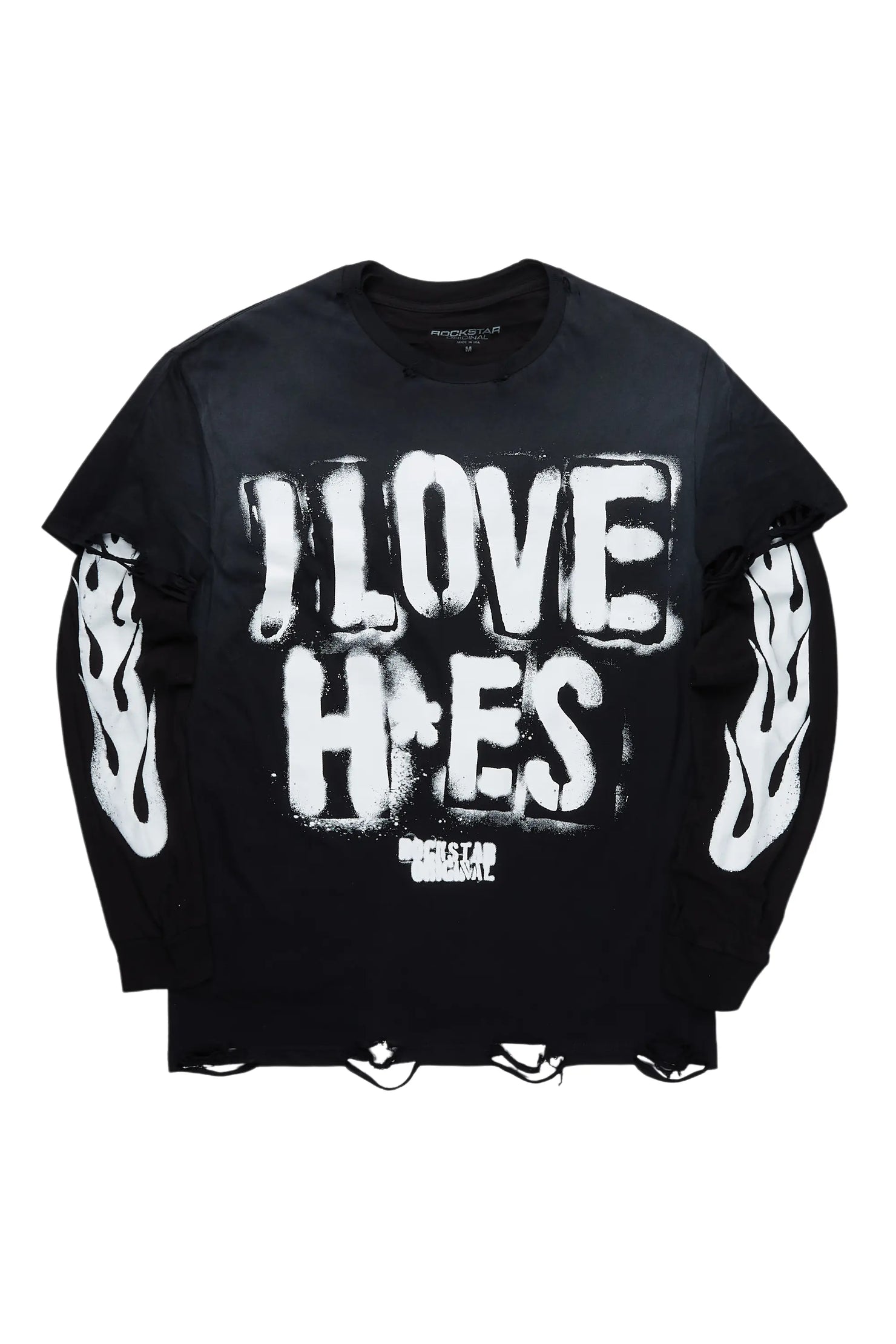 Tanasya Black Double Layer Graphic T-Shirt