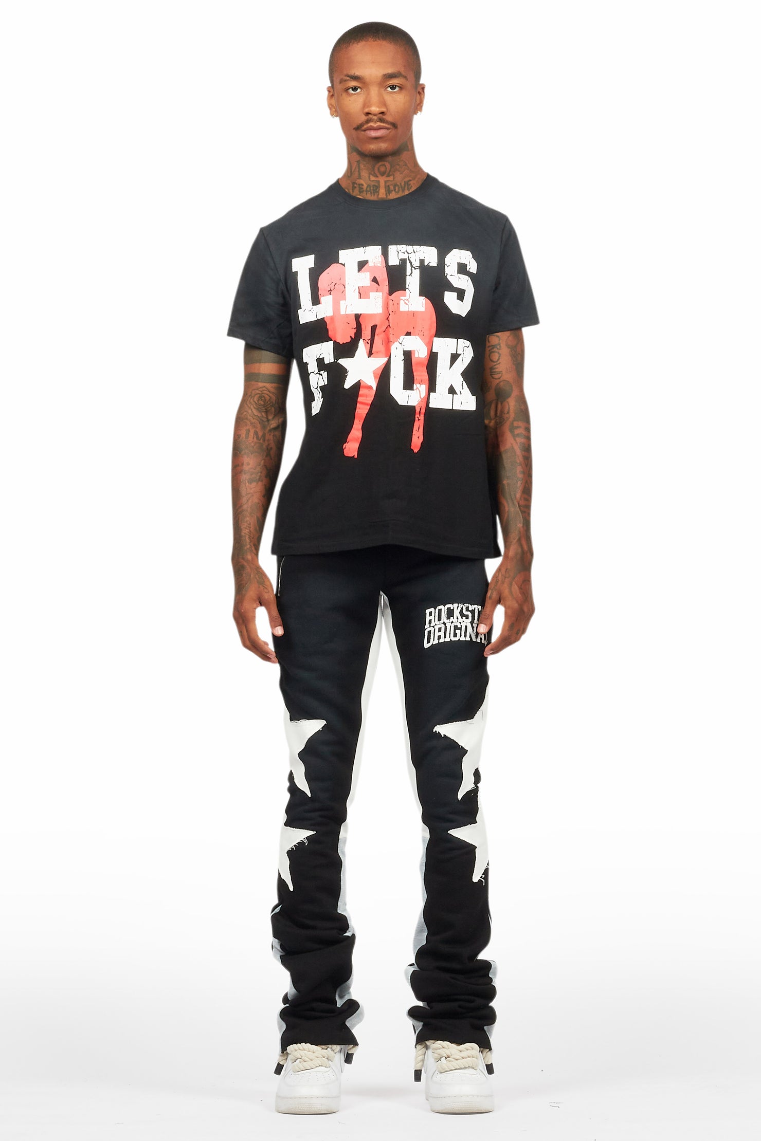 Pacino Black/Grey T-Shirt/Stacked Flare Track Set