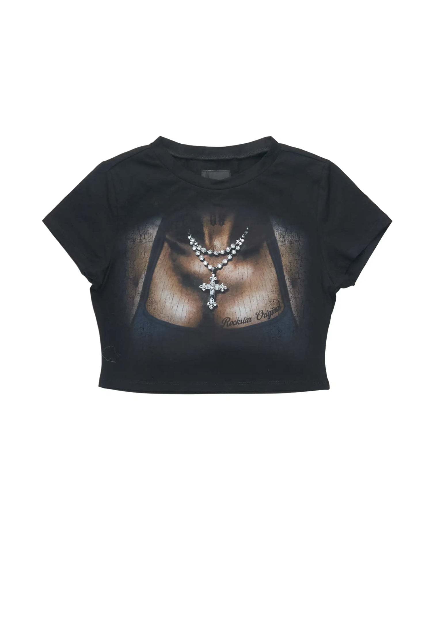 Krissena Black Rhinestone Baby Tee Shirt