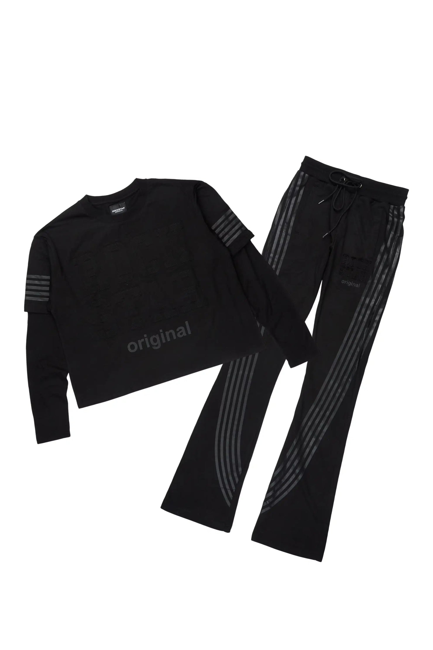 Rulik Black Double Layer T-Shirt/Baggy Stacked Track Set