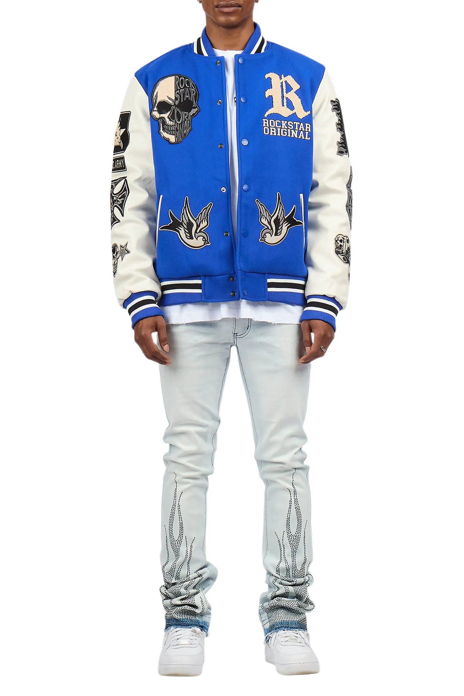 Samba Blue/Black Rhinestone Stacked Flare Jean